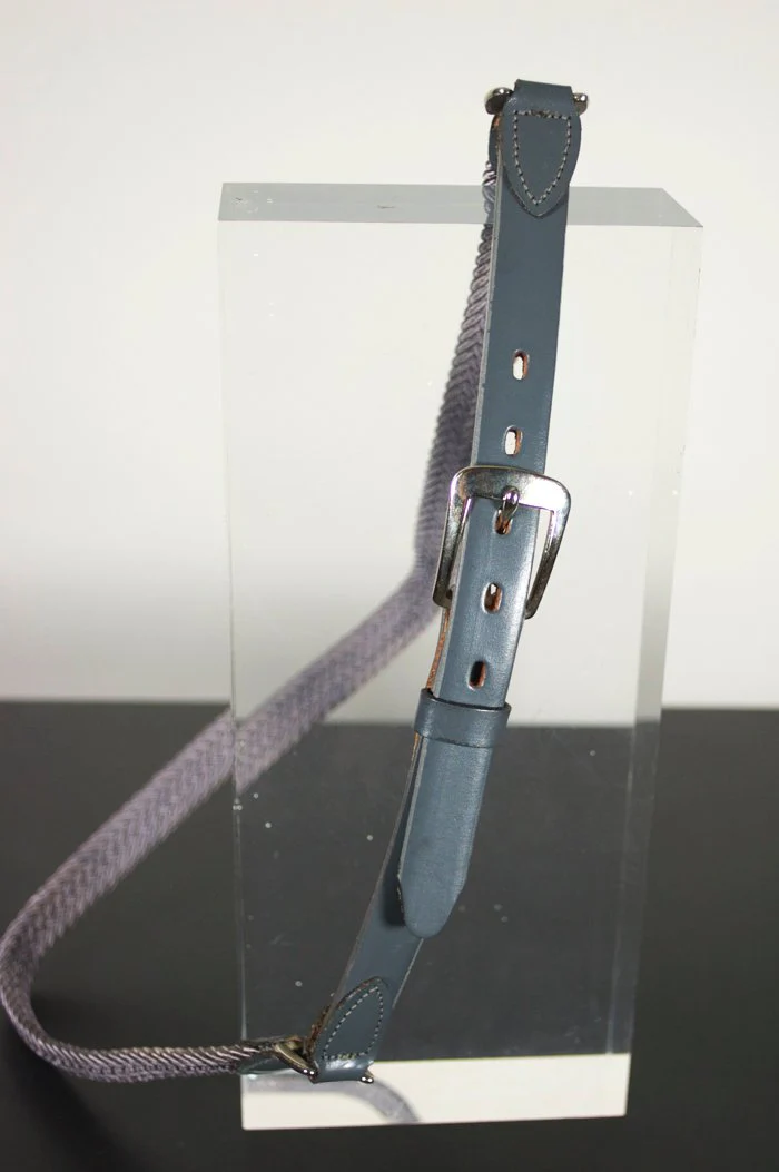 50s Steel Gray Leather Braid Mens Skinny Belt 33-38 - Image 4