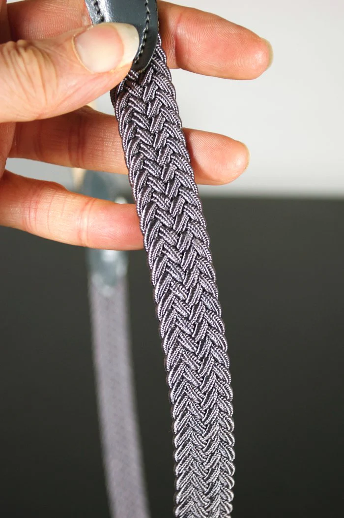 50s Steel Gray Leather Braid Mens Skinny Belt 33-38 - Image 6