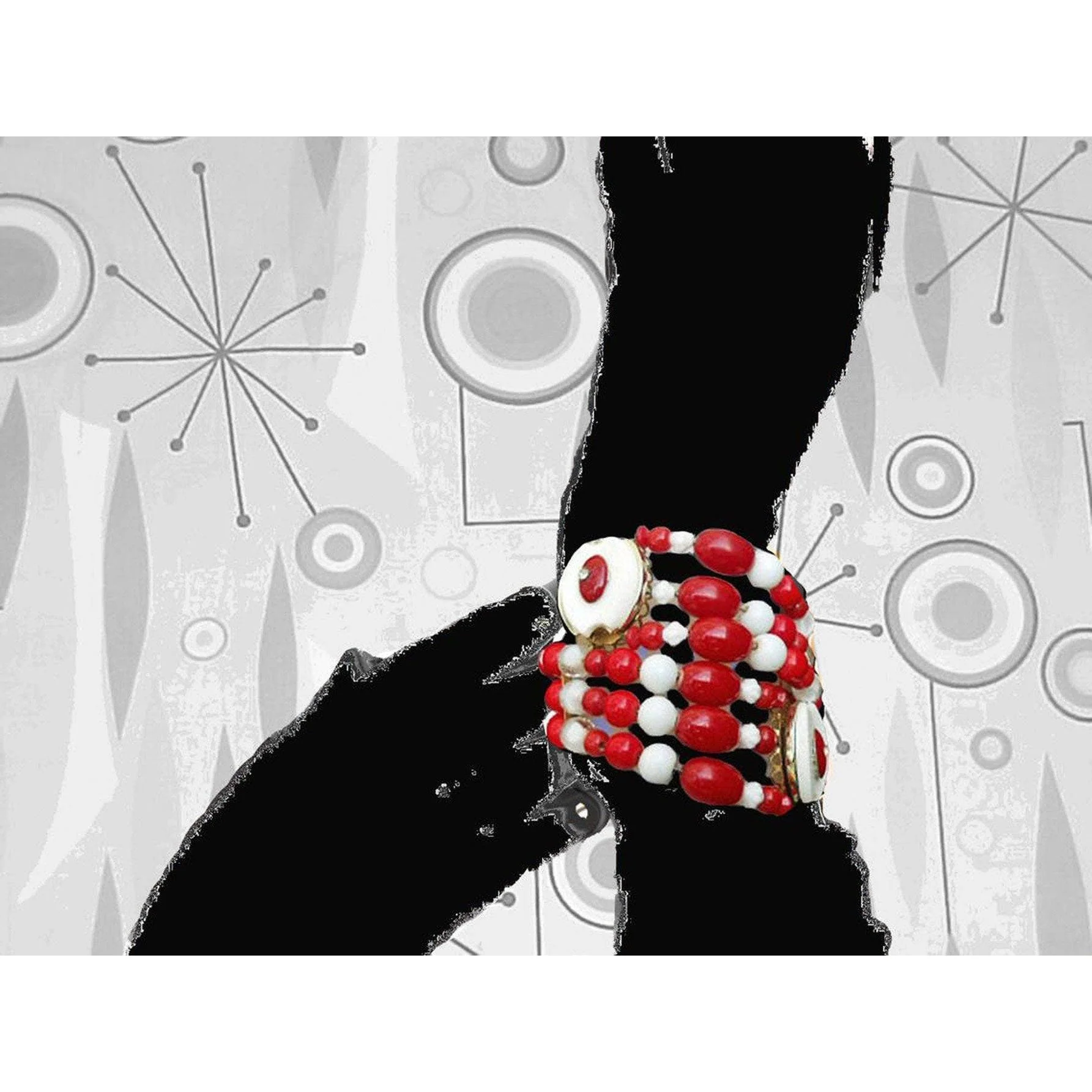 50s Style Retro Red White Candy Cane Wrap Bracelet - Image 3