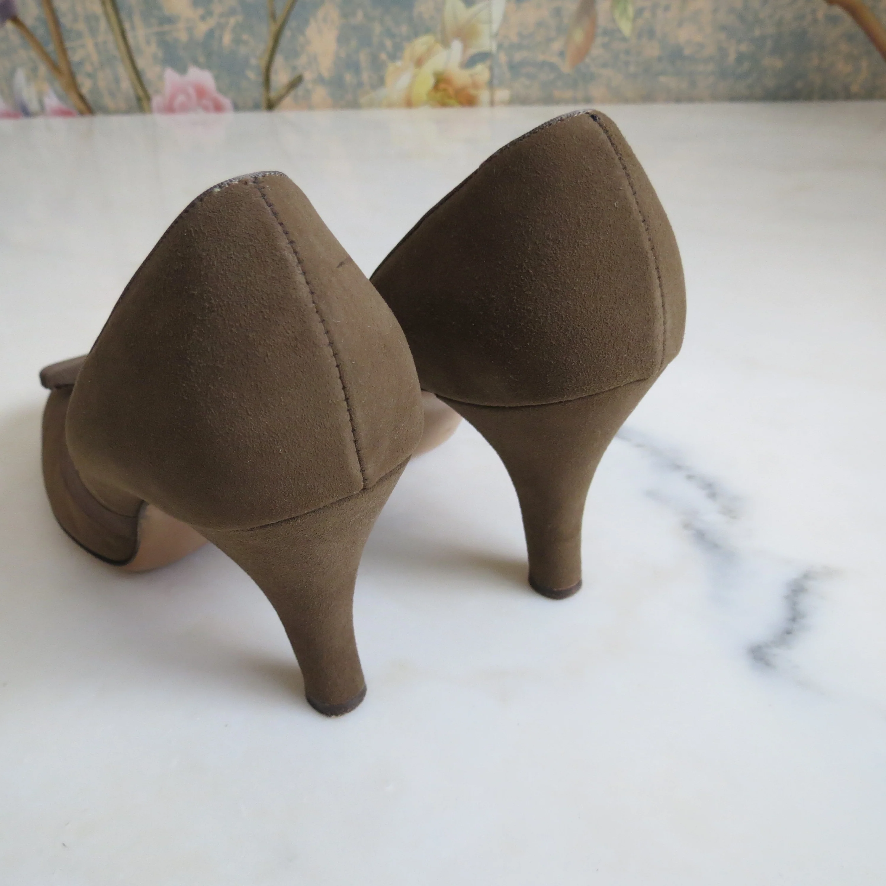 50s Suede Heels Leather, Round Toe, Pumps Mid Century - Image 7