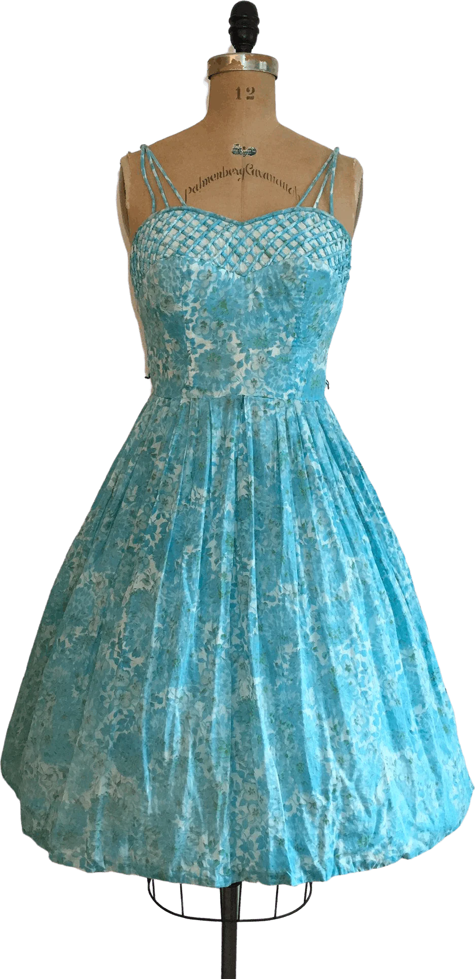 50's Sweetheart Neckline Blue Floral Sundress by Alix of Miami