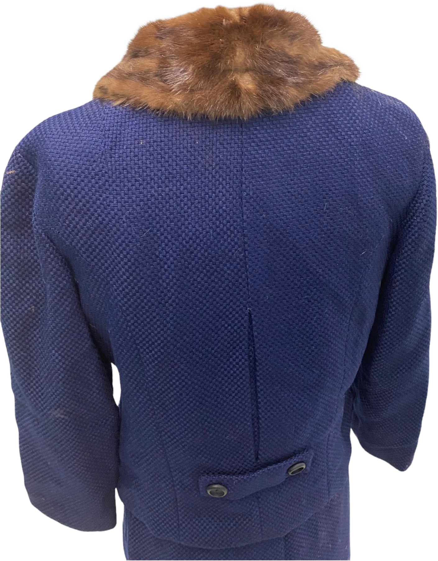 50s Tailored Blue Wool Suit Fur Collar By Zelinka Matlick - Image 2