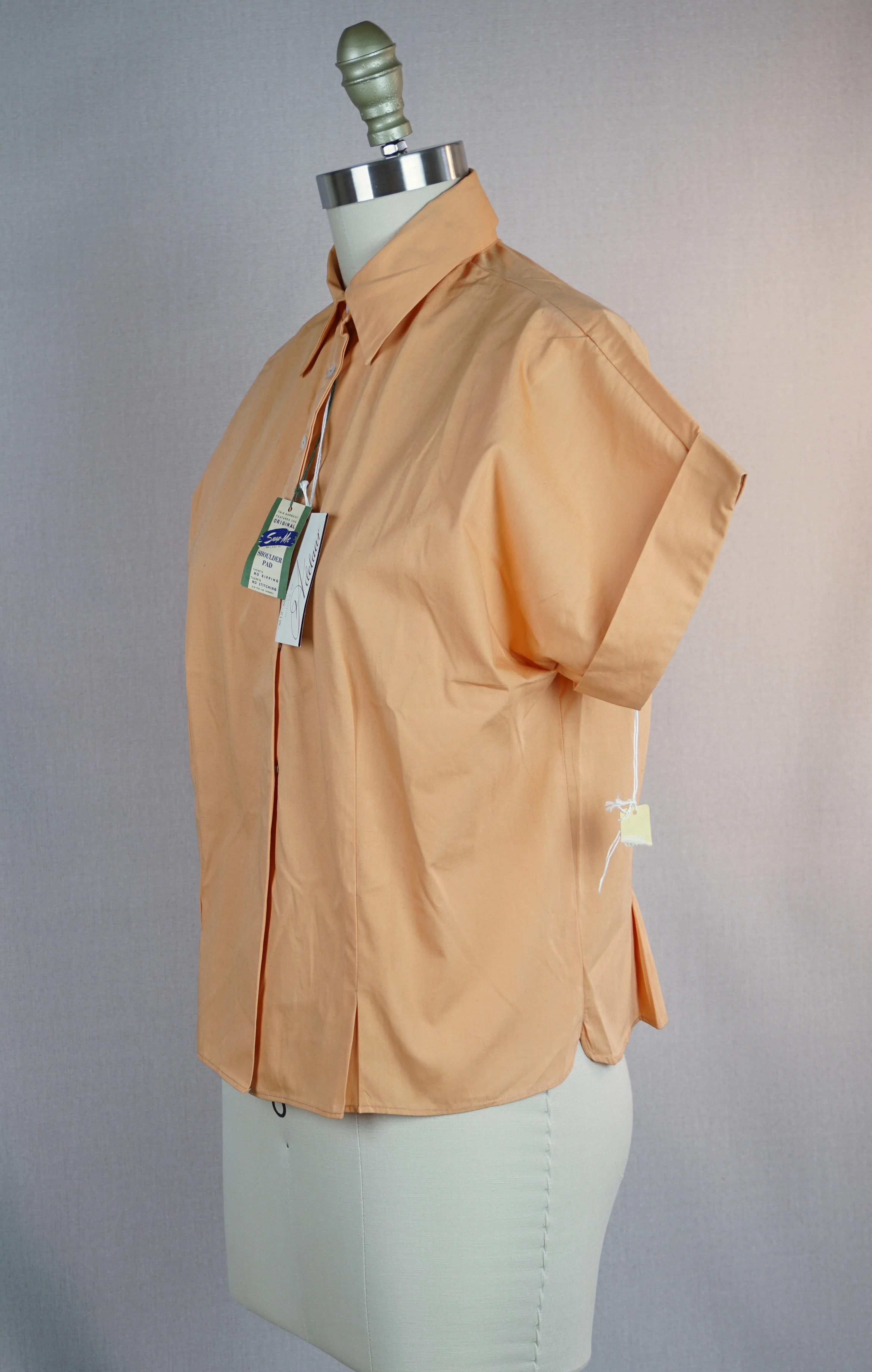 50s Tangerine Cotton Button Front Shirt Nwt By Adelaar - Image 6