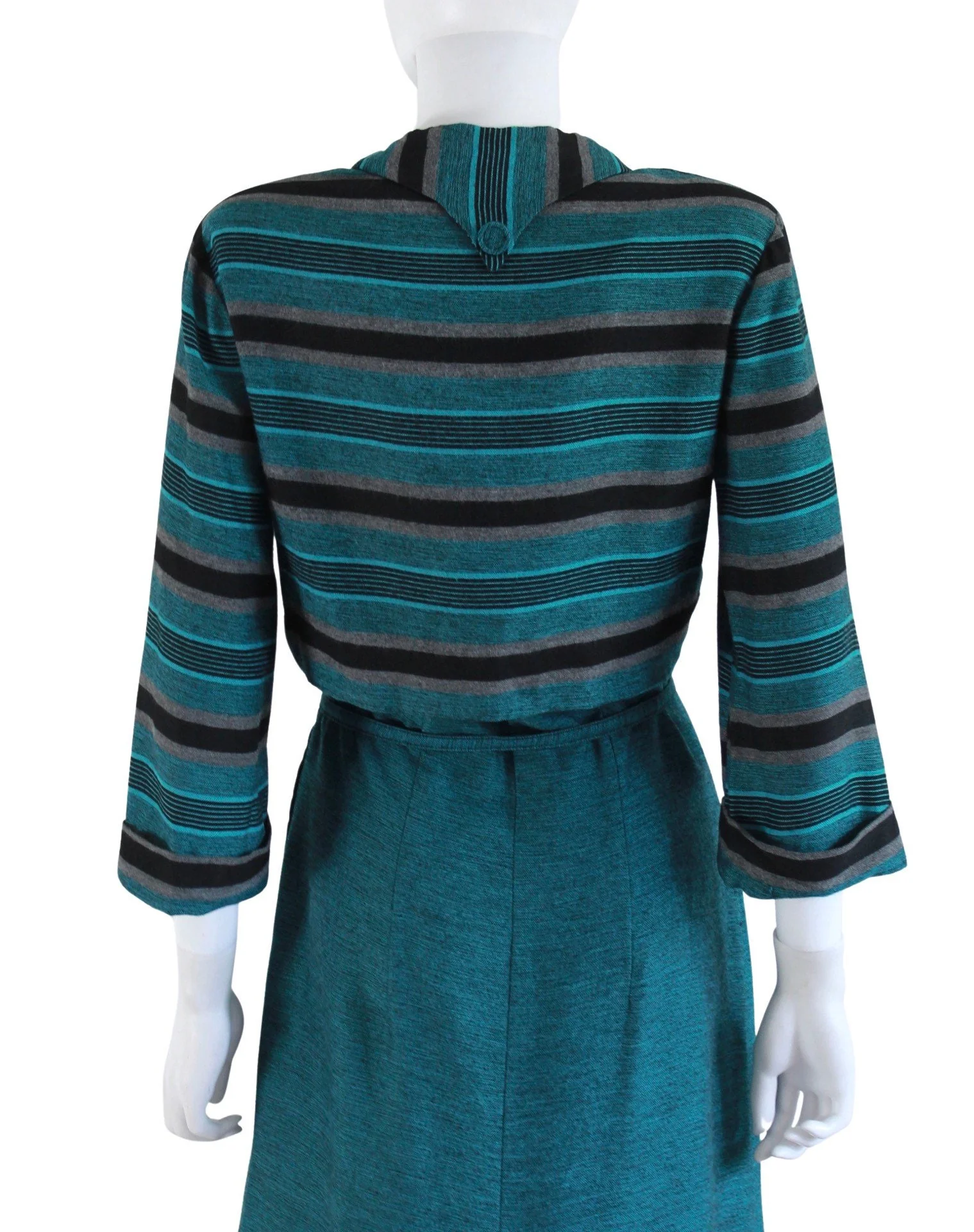 50s Teal and Black Wiggle Dress with Matching Crop Jacket Size Large by Toni Todd - Image 2