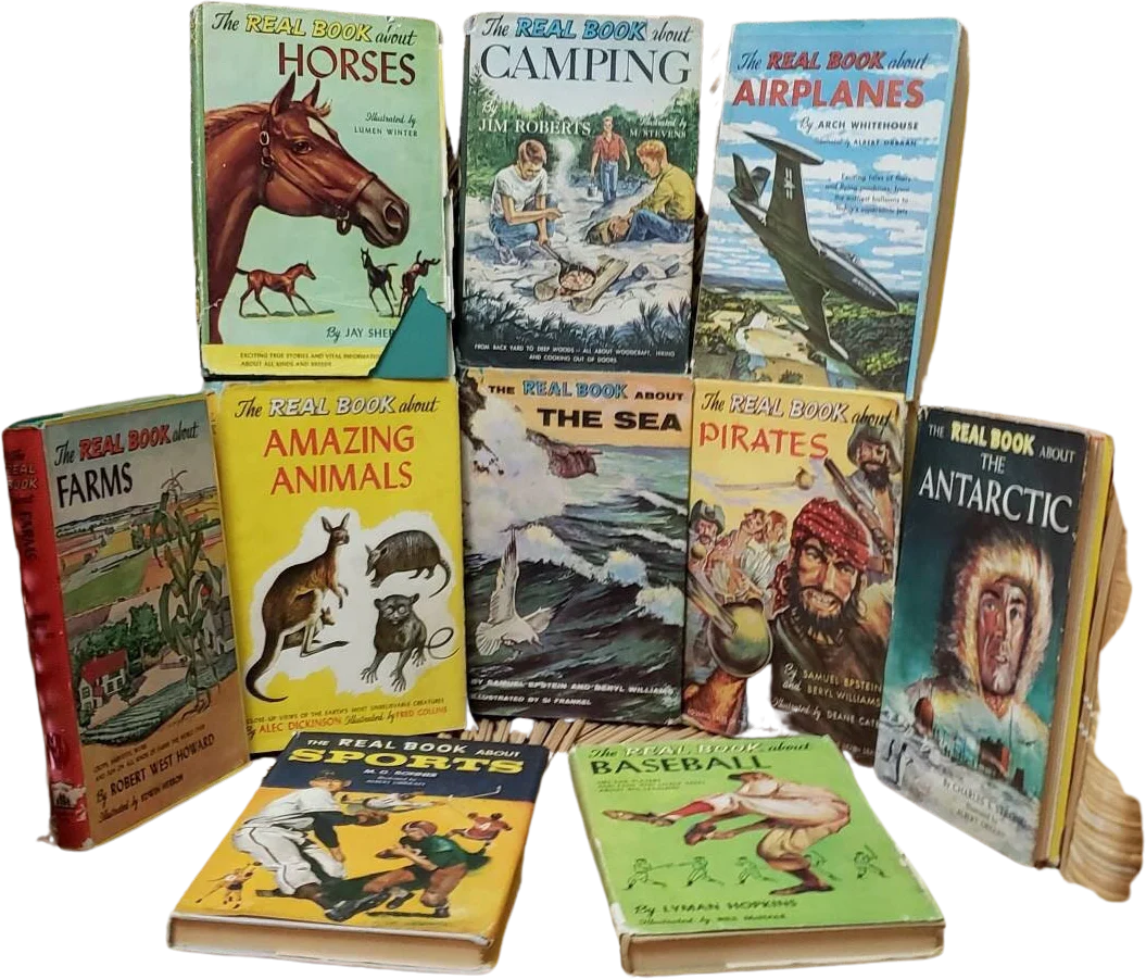 50s The Real Book About Set of 10 The Real Book About The Sea Pirates Horses Amazing Animals Baseball Camping Farms Antarctica and More by Arch Whitehouse