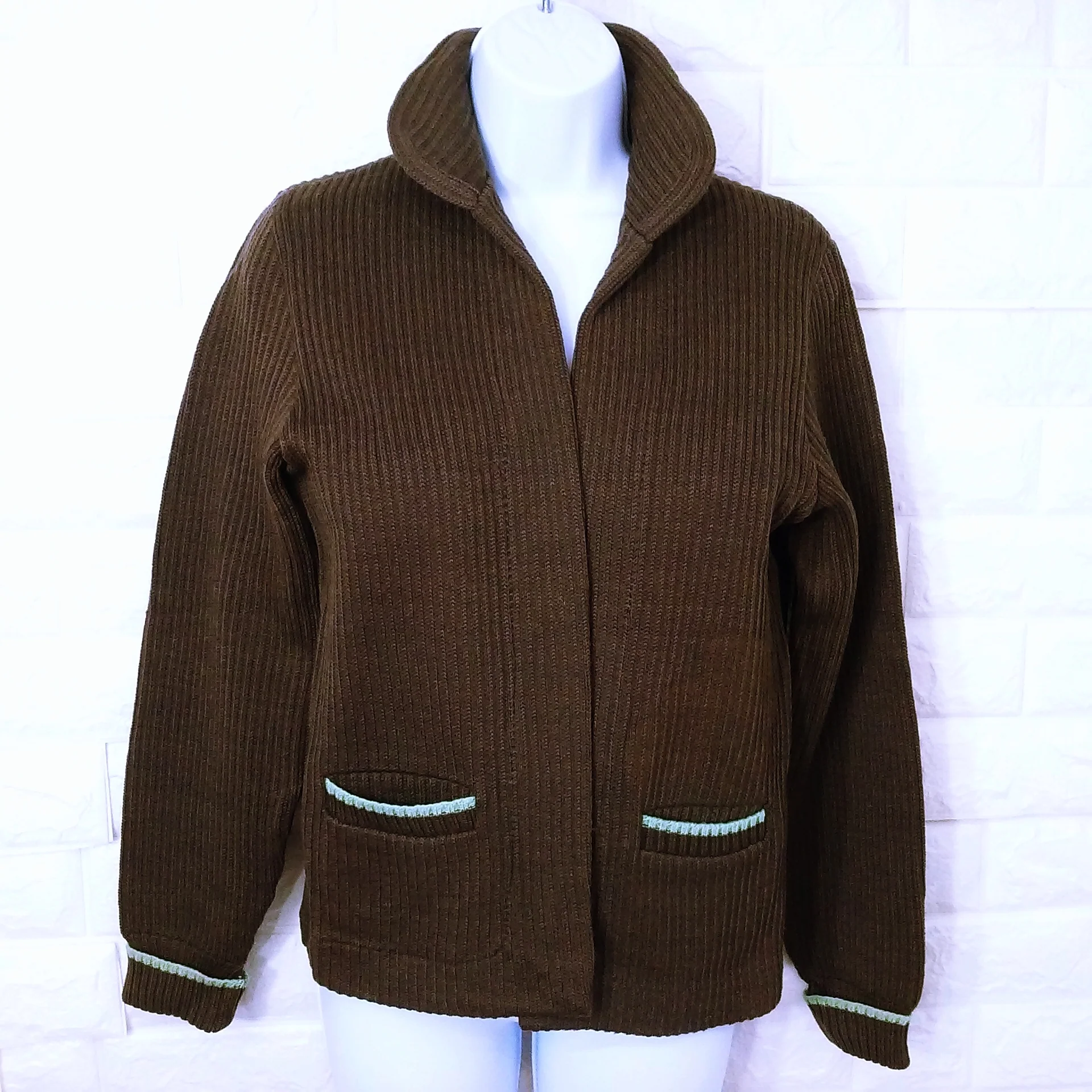 50s Thick Ribbed Knit Open Cardigan Sweater Varsity By Albion Sweater Award Albion Knitting Mills Los Angeles Made In Usa - Image 3