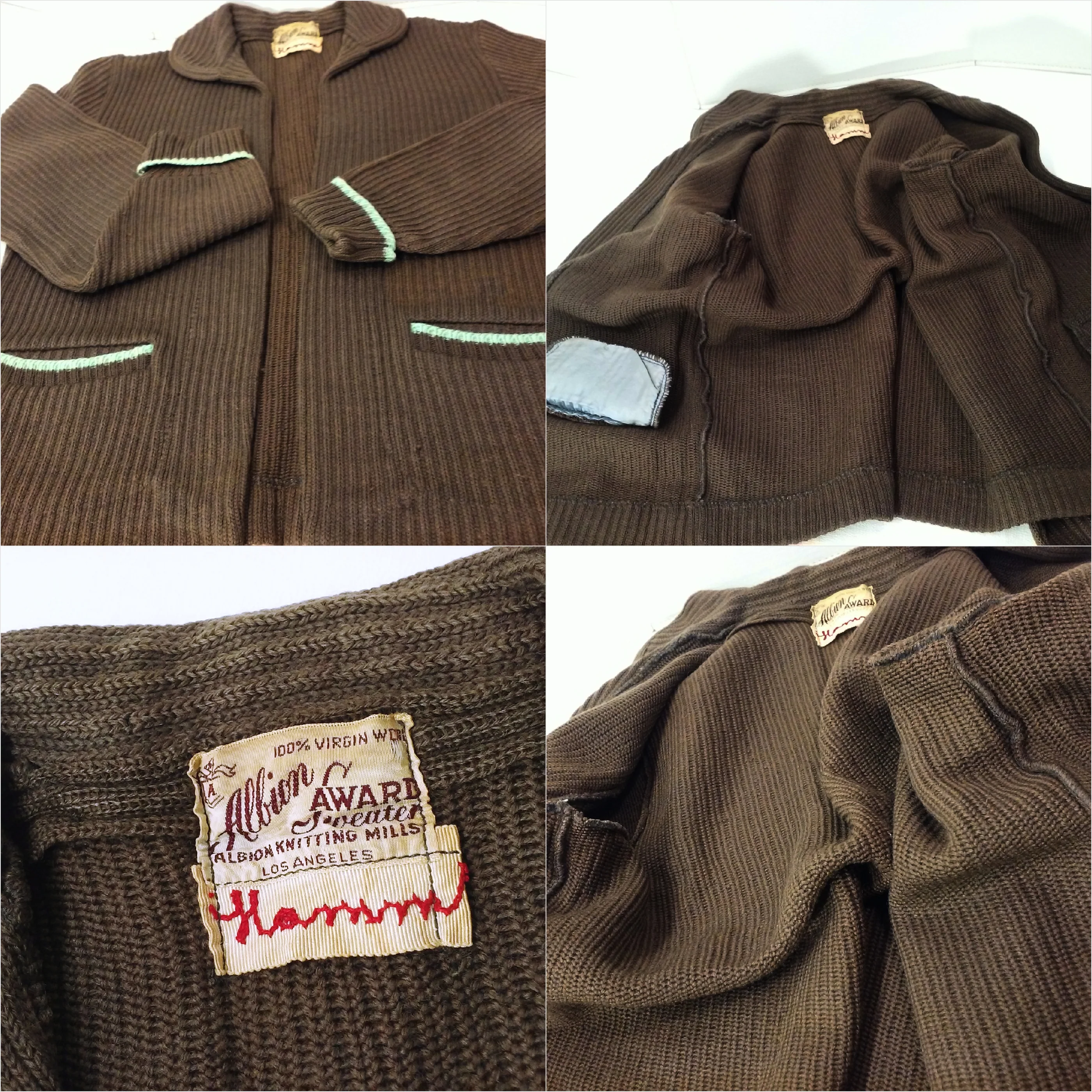 50s Thick Ribbed Knit Open Cardigan Sweater Varsity By Albion Sweater Award Albion Knitting Mills Los Angeles Made In Usa - Image 9