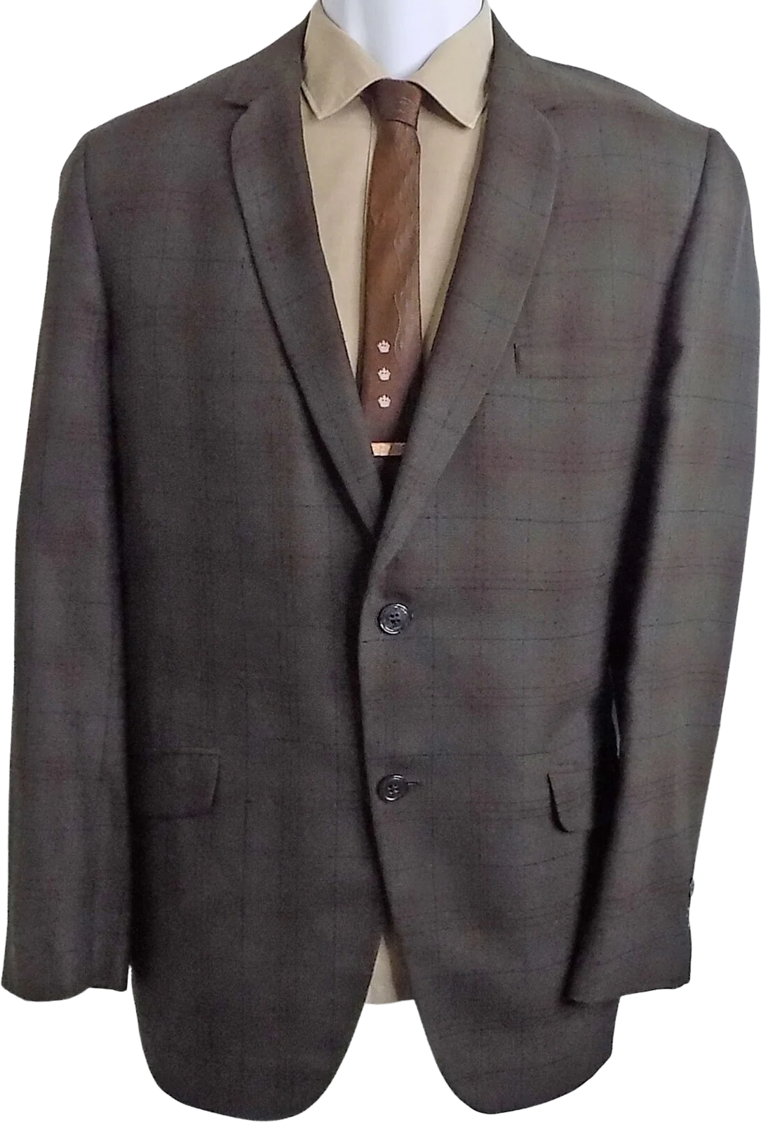 50s Thin Lapel Sports Coat Dinner Jacket Suit Jacket Olive Green and Dark Red Plaid with Flecks Slubs Mint House of Lords Ca