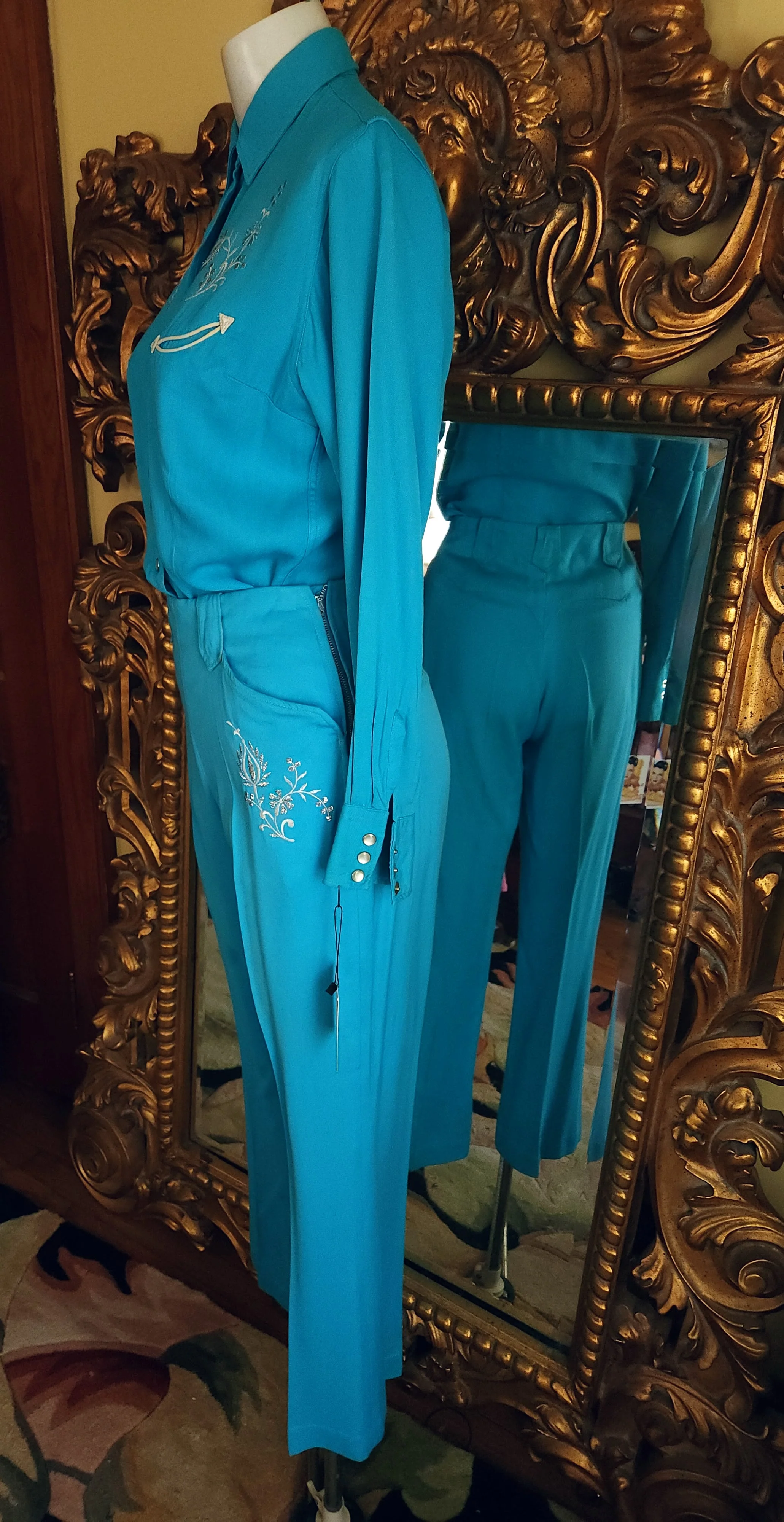 50s Turqoise And Silver Embroidered Western Suit By H Bar C Ranchwear - Image 3