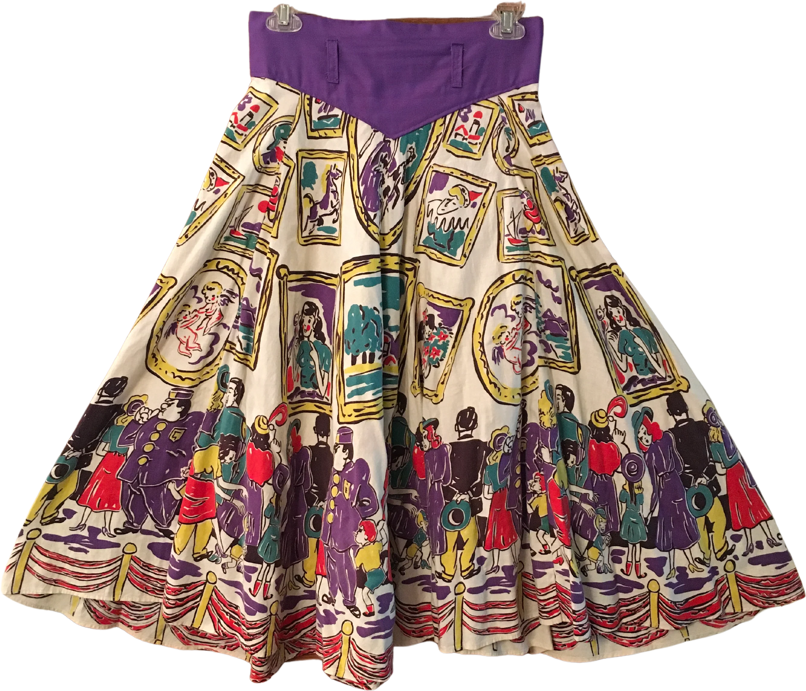 50s Vintage 50s Art Museum Novelty Print Skirt