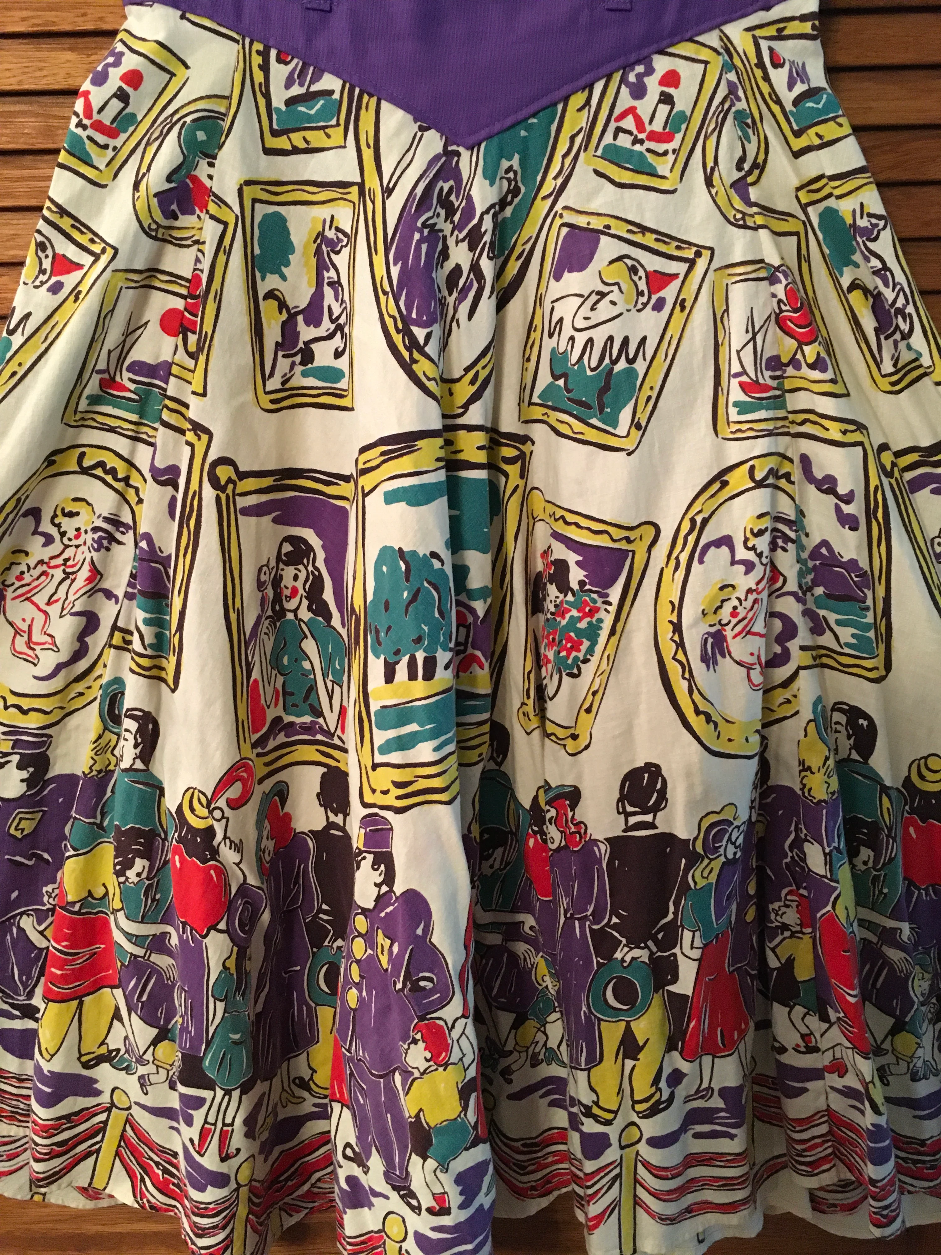 50s Vintage 50s Art Museum Novelty Print Skirt - Image 3