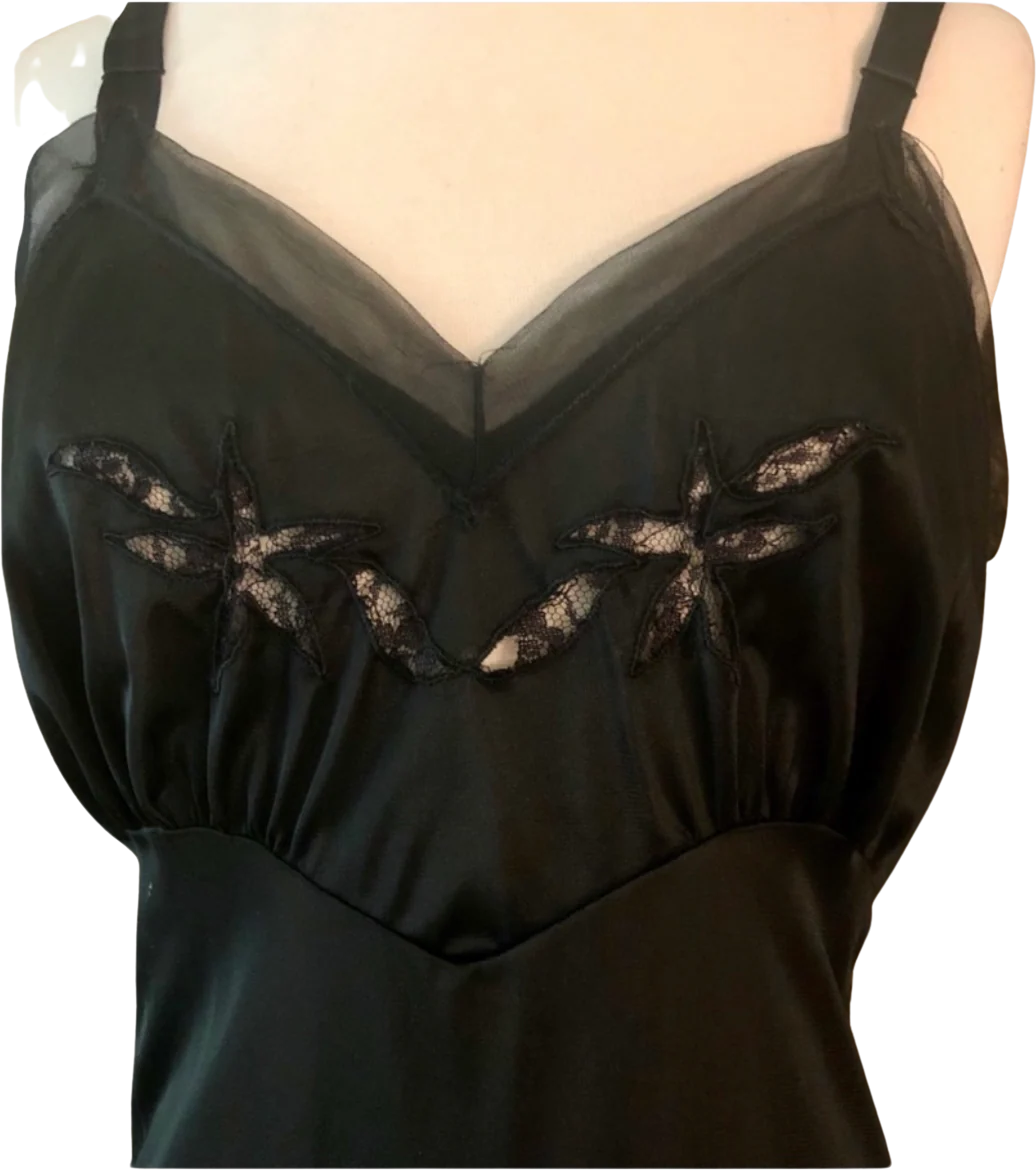50s Vintage Black Full Slip Bombshell Vintage Lingerie By Kel Ray - Image 2