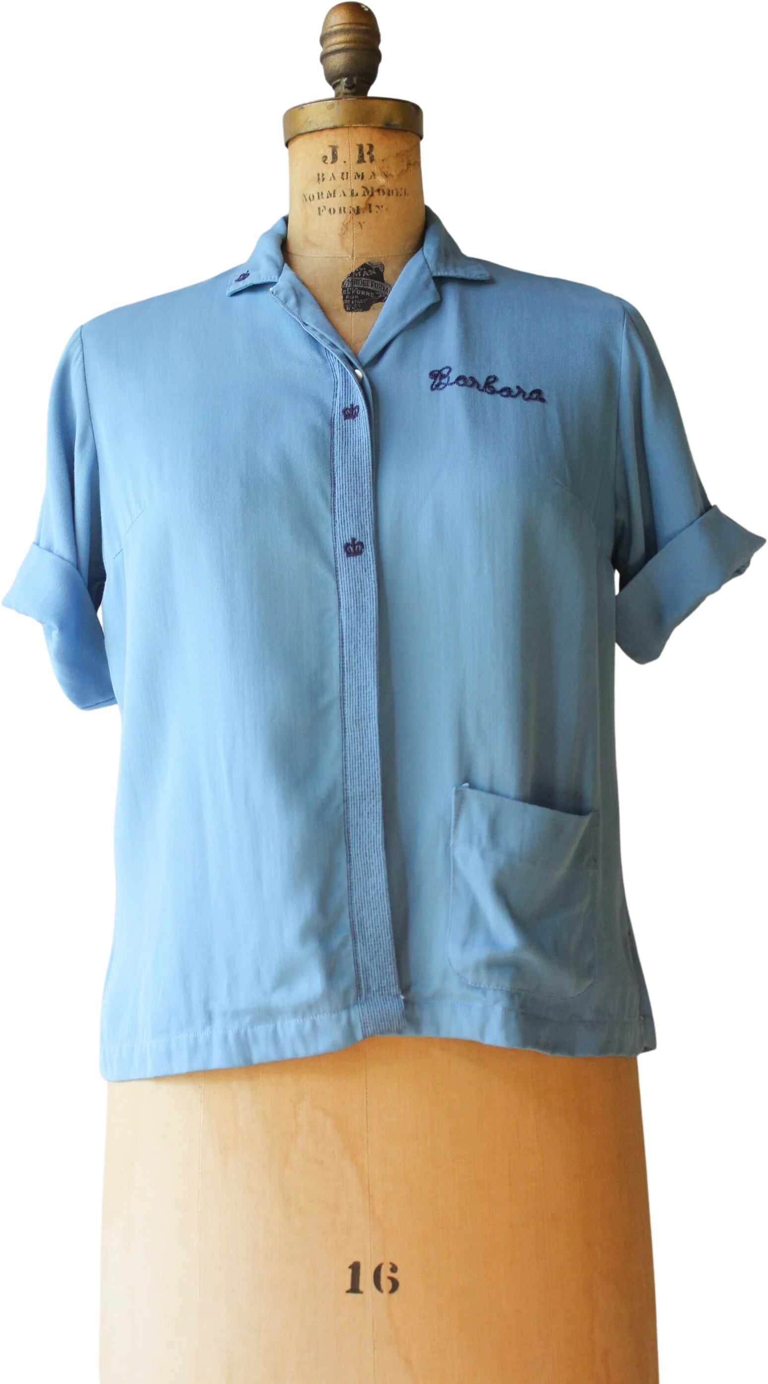 50s Vintage Blue Rayon Nat Nast Chain Stitched Women's Bowling Shirt by A Nat Nast Creation,