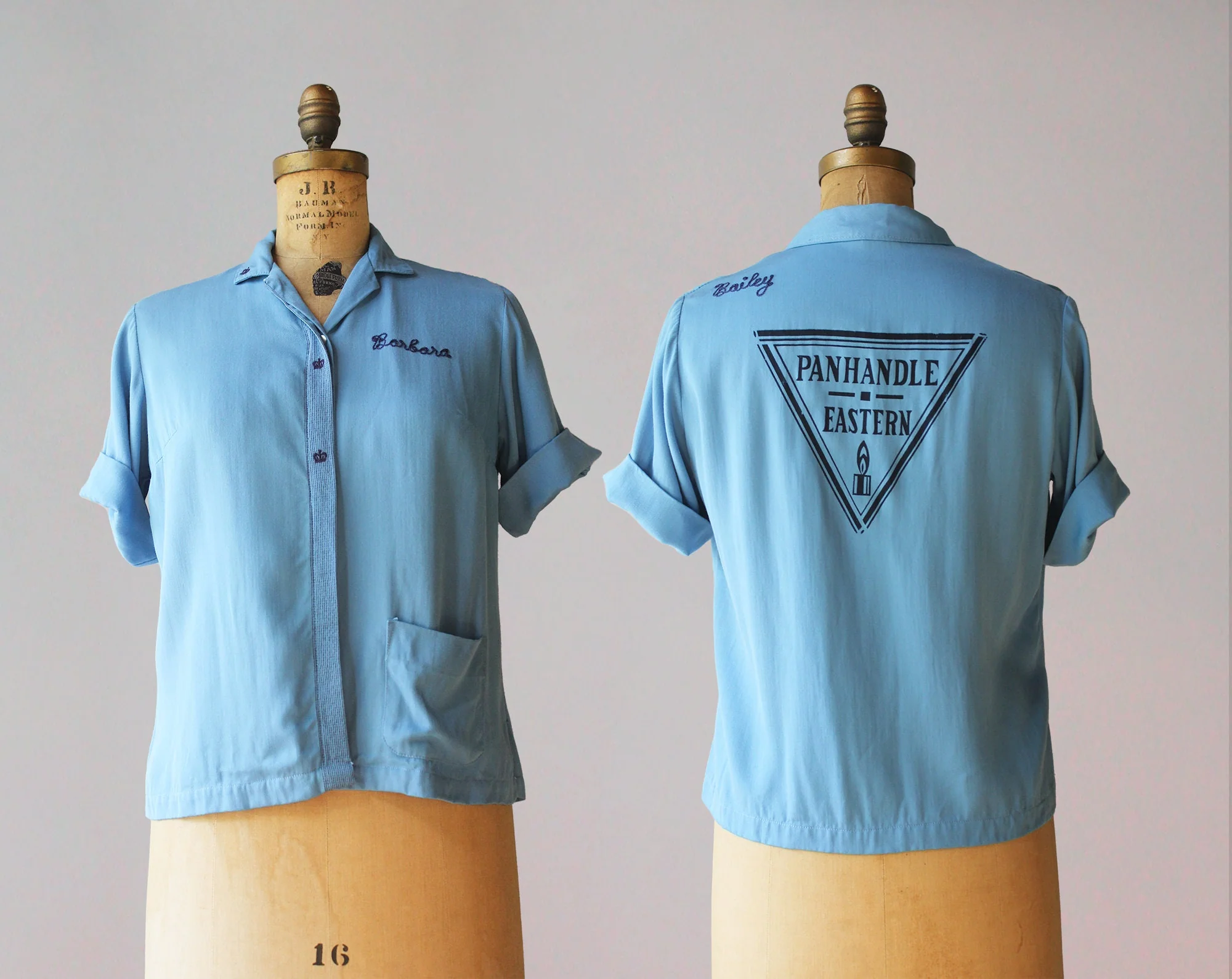 50s Vintage Blue Rayon Nat Nast Chain Stitched Women's Bowling Shirt by A Nat Nast Creation, - Image 2