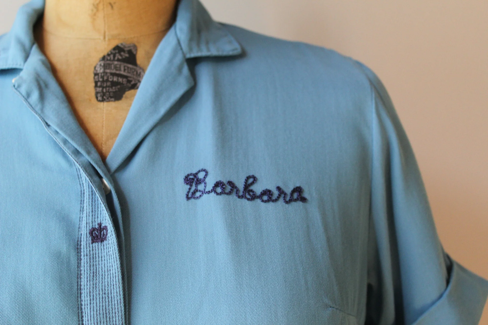 50s Vintage Blue Rayon Nat Nast Chain Stitched Women's Bowling Shirt by A Nat Nast Creation, - Image 4