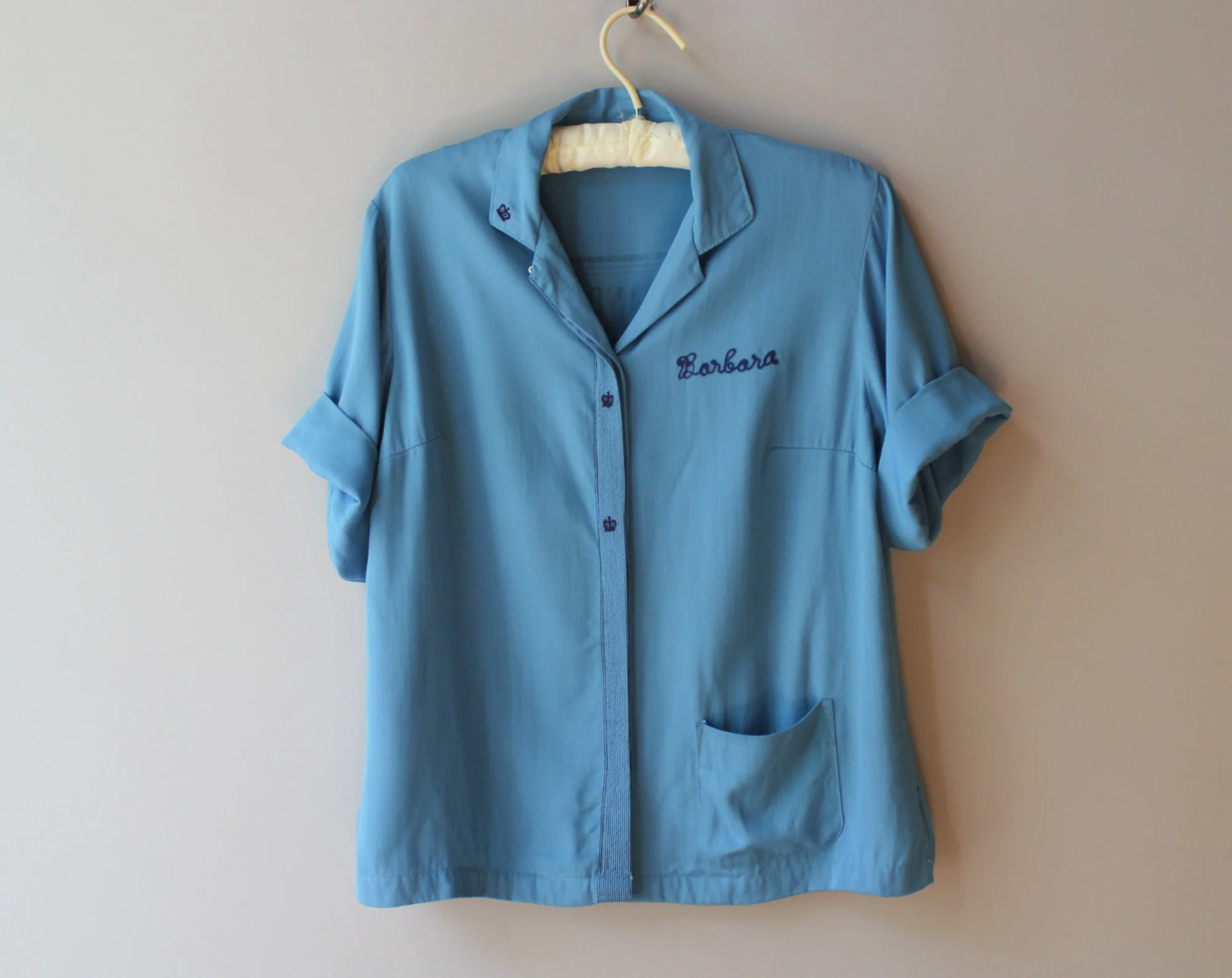 50s Vintage Blue Rayon Nat Nast Chain Stitched Women's Bowling Shirt by A Nat Nast Creation, - Image 6