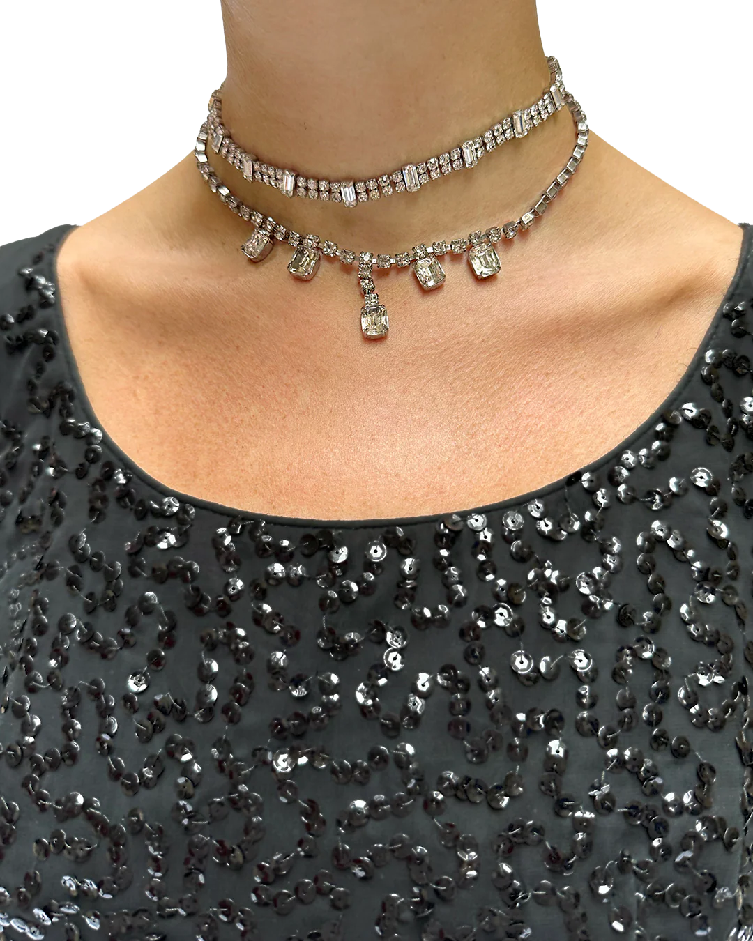 50s Vintage Diamanté Necklace With Emerald-cut Drops - Image 2