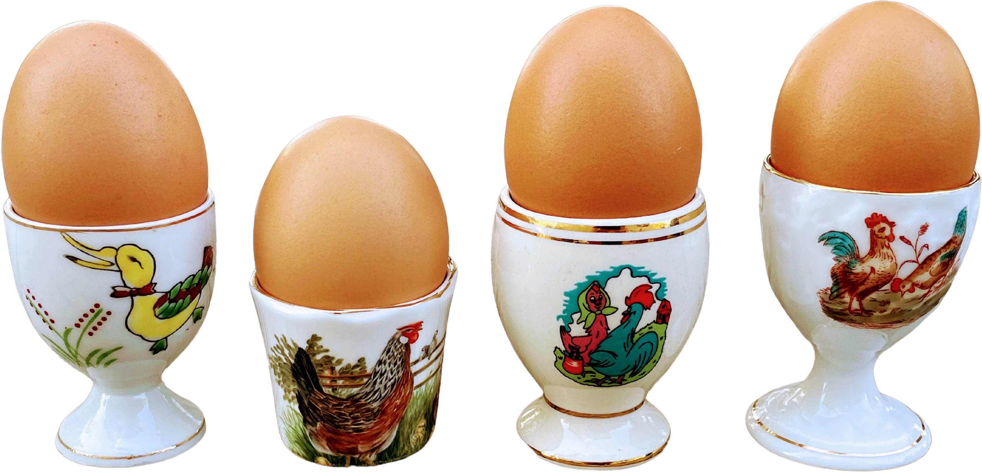 50s Vintage Lot Of 4 Egg Cups With Chickens Farmhouse