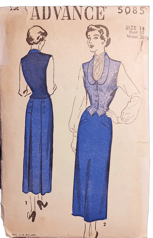 50s Vintage Pattern For A Long Skirt And Fitted Vest By Advance