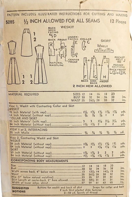 50s Vintage Pattern For A Long Skirt And Fitted Vest By Advance - Image 2