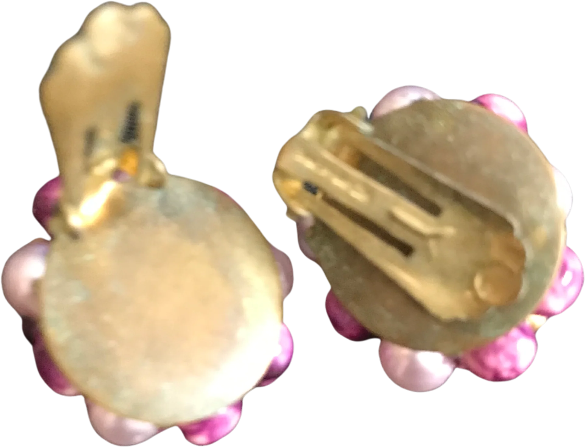 50s Vintage Pink Purple Gold Clip On Earrings By Hong Kong - Image 2