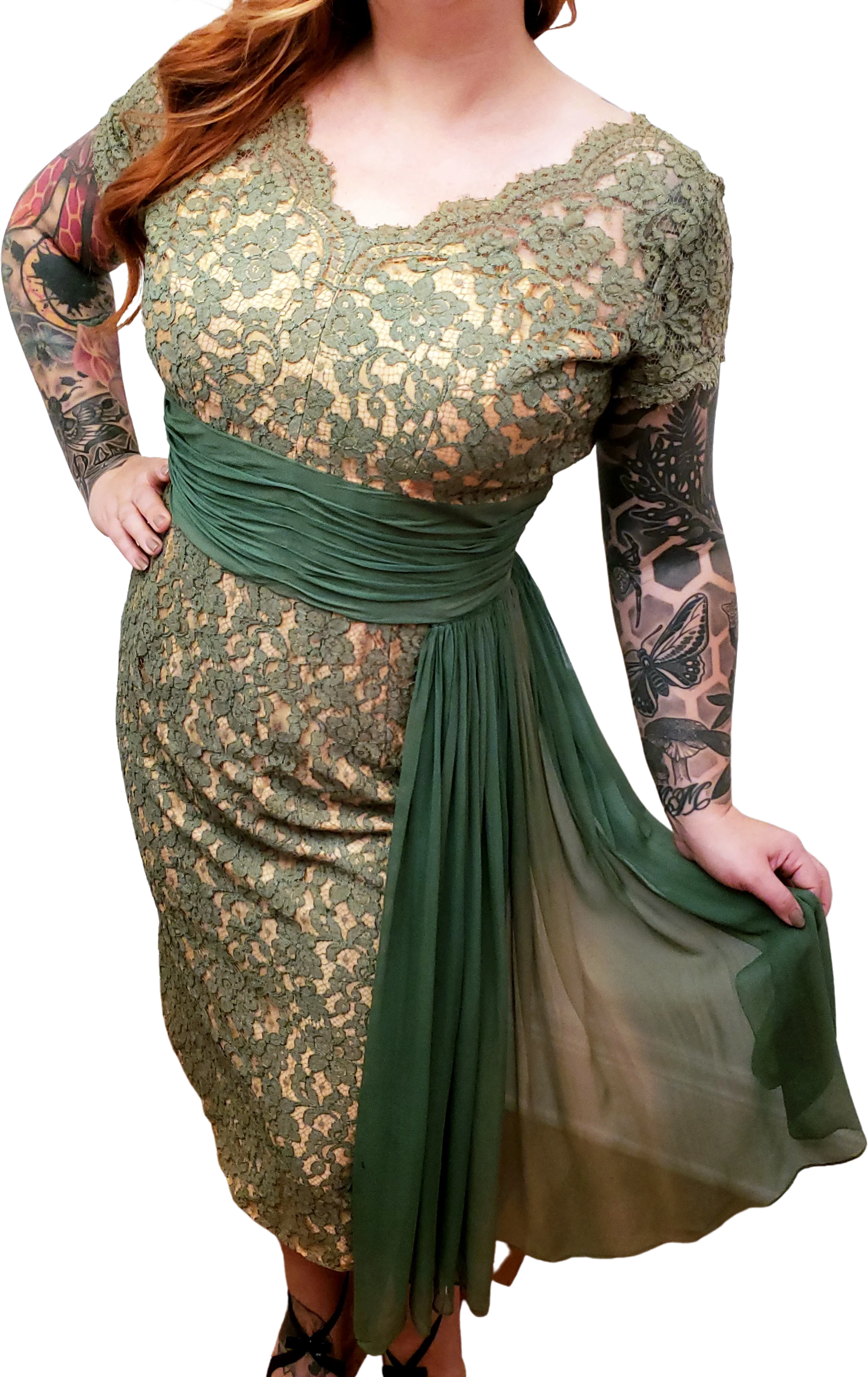 50s Volup Lace Wiggle Dress By A Norman Original