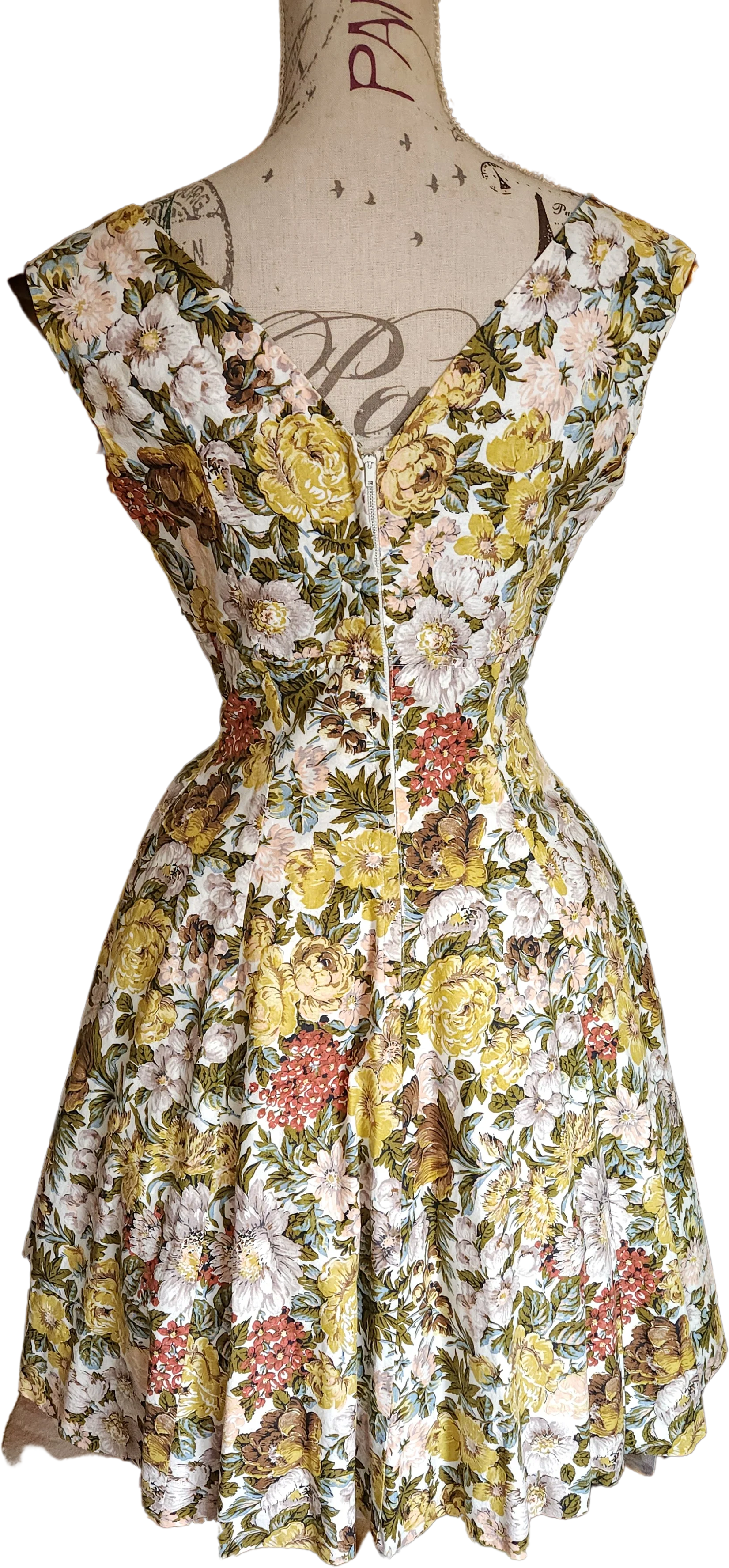 50s Warm Floral Fit And Flare Dress With Rhinestones - Image 2