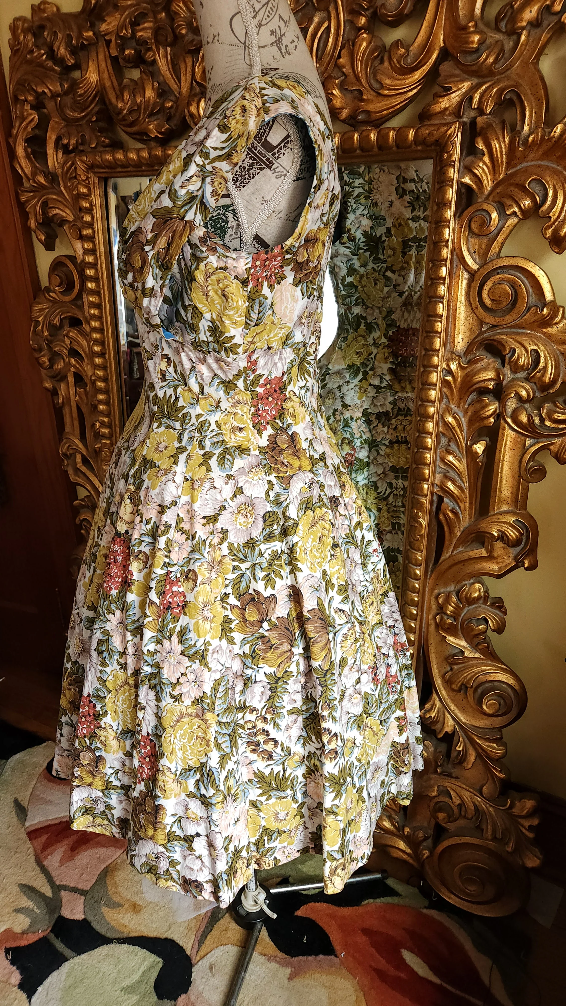 50s Warm Floral Fit And Flare Dress With Rhinestones - Image 4