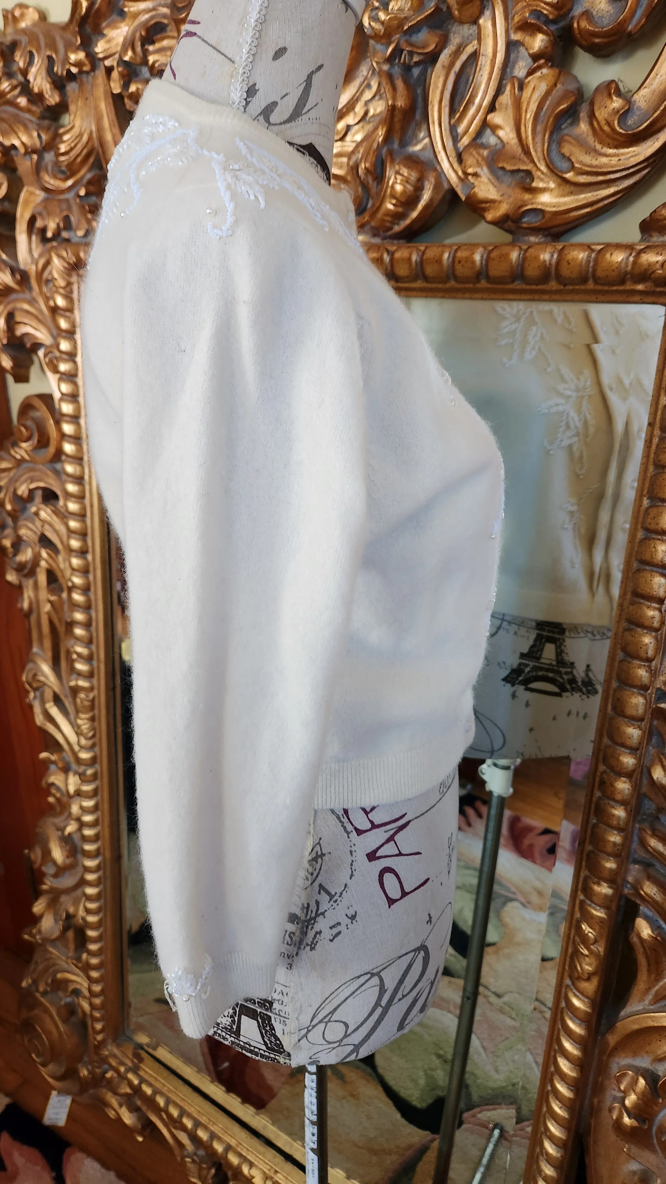50s White Angora Beaded Cardigan By House of Gold - Image 3