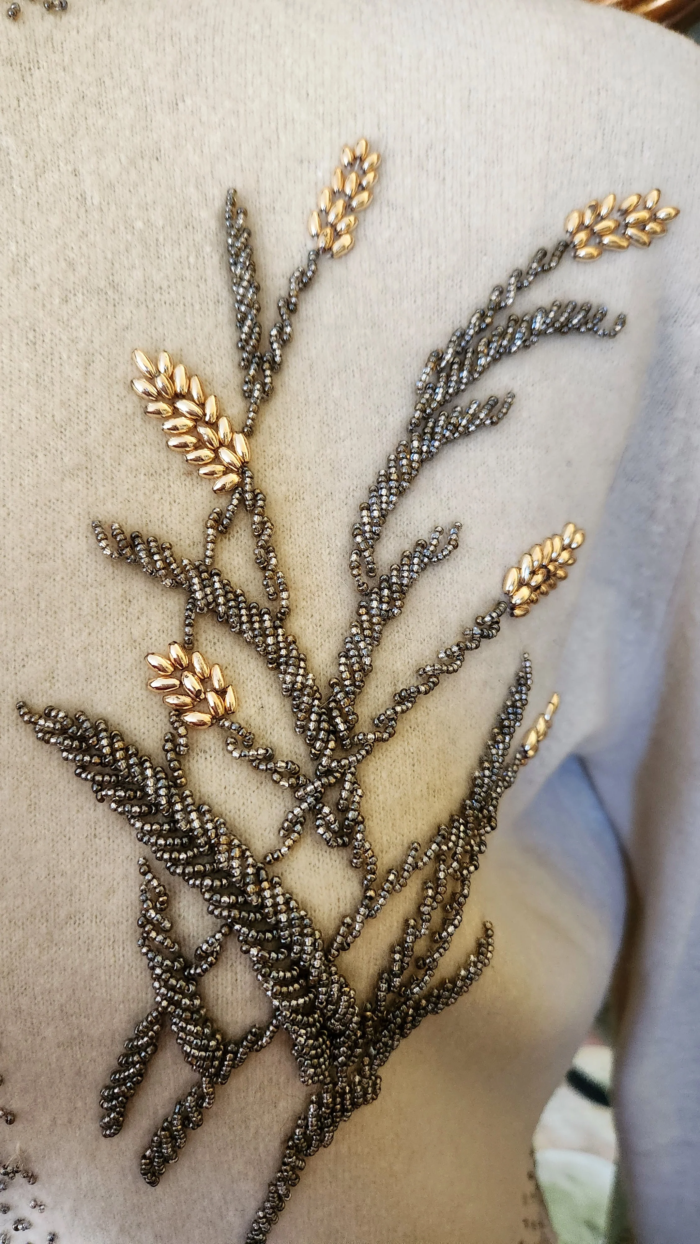 50s White Beaded Wheat Pattern Cardigan Sweater By Miles Sweat - Image 5