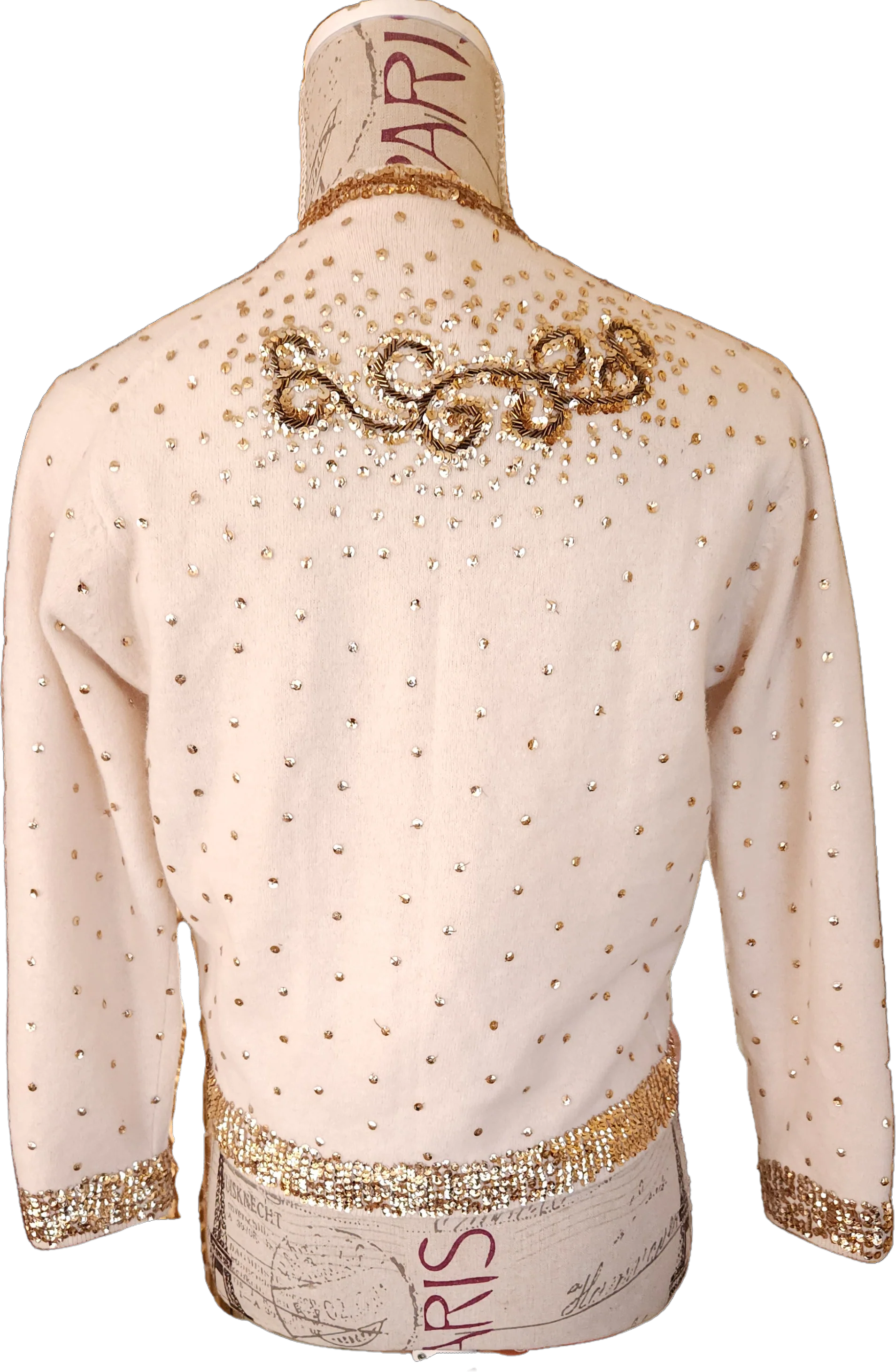 50s White Cashmere Cardi With Gold Sequins And Beading by China Art Emb Co - Image 2