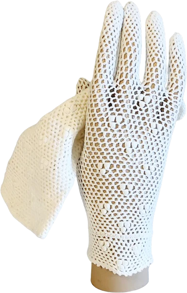 50s White Fine Crocheted Stretch Gloves With Designs