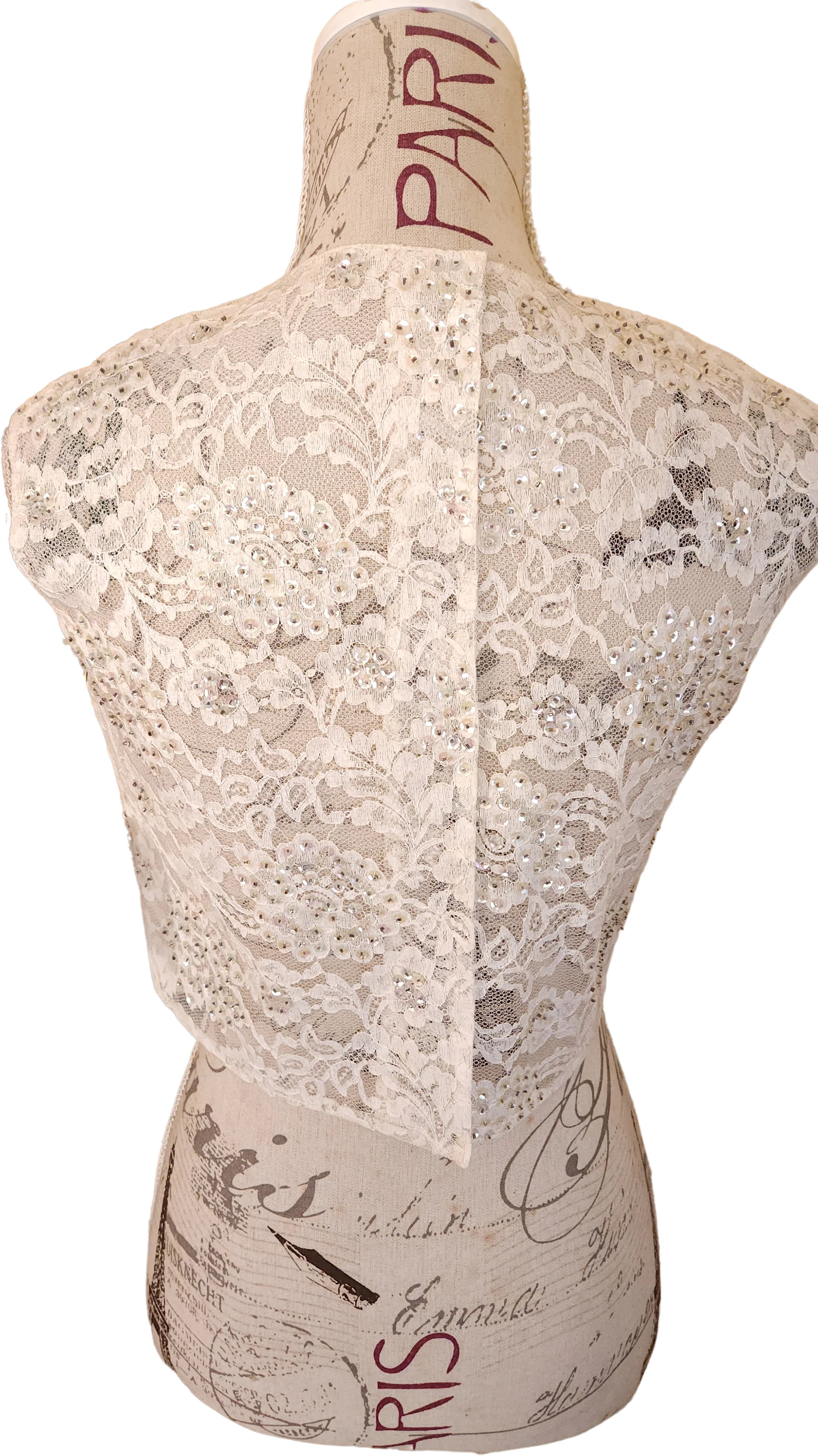 50s White Lace Crop Top With Irridescent Sequins - Image 2