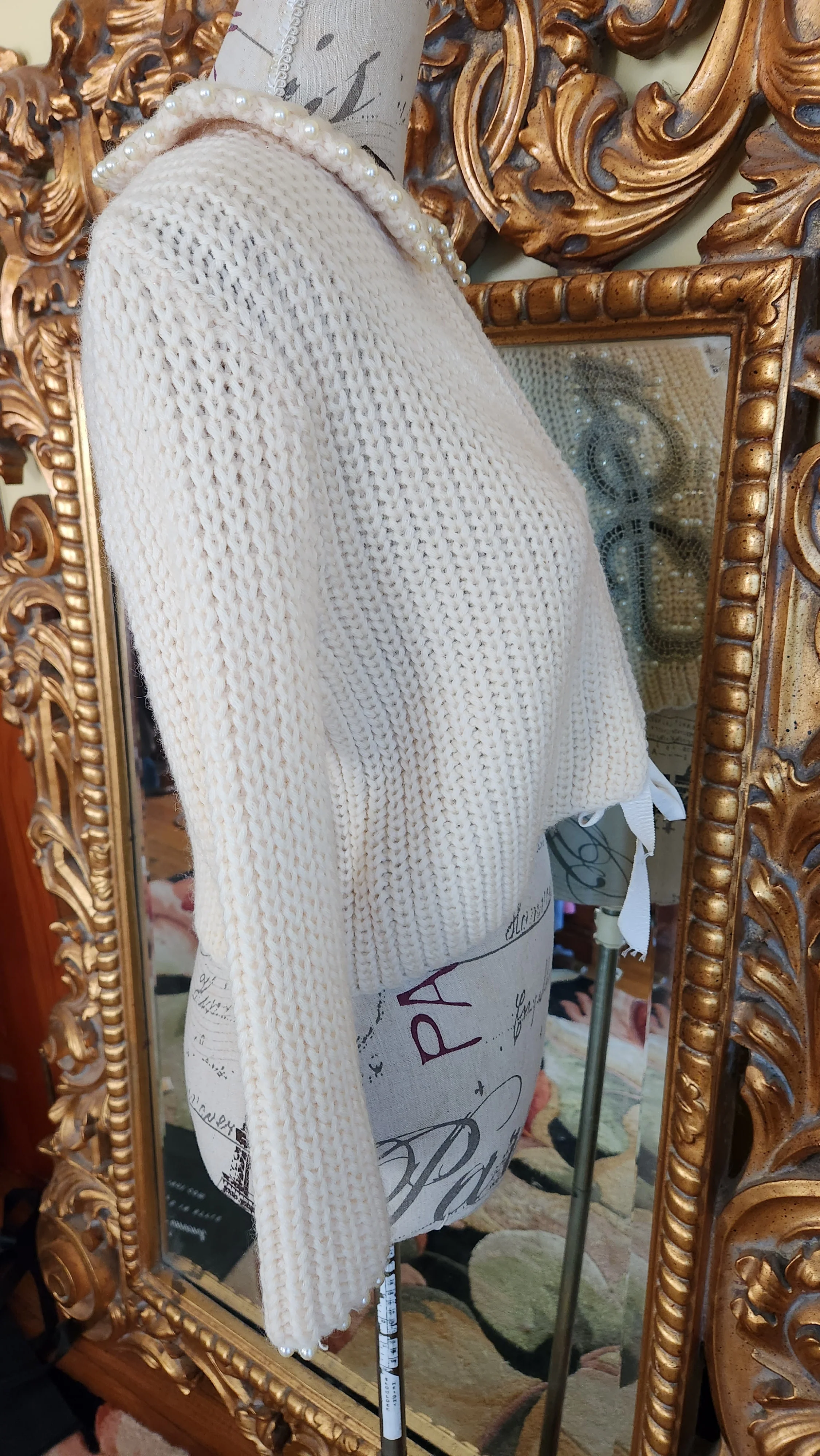 50s White Monogramed Cardigan With Rhinestones Pearls By Ethel of Beverly Hills - Image 3