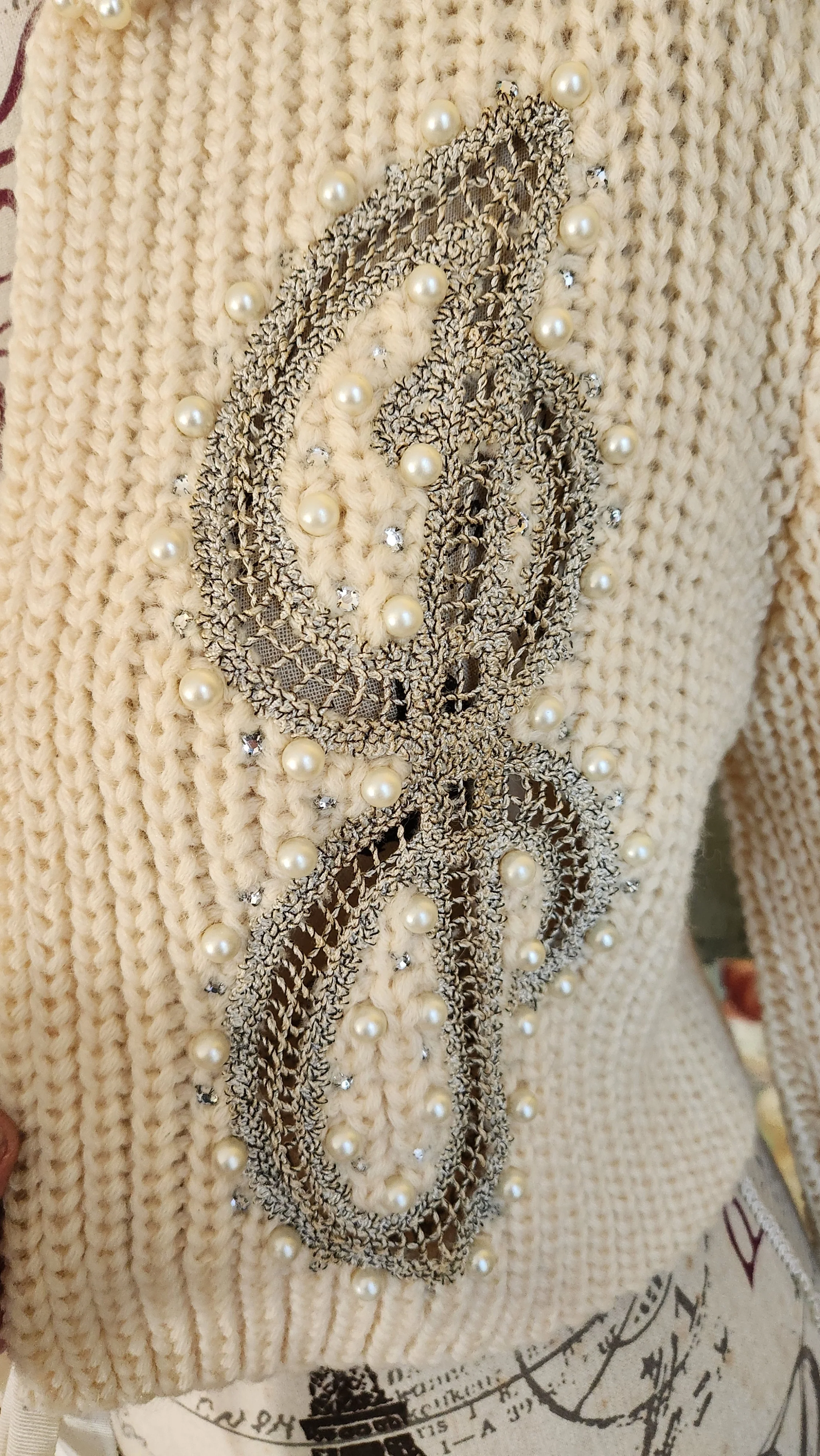 50s White Monogramed Cardigan With Rhinestones Pearls By Ethel of Beverly Hills - Image 5