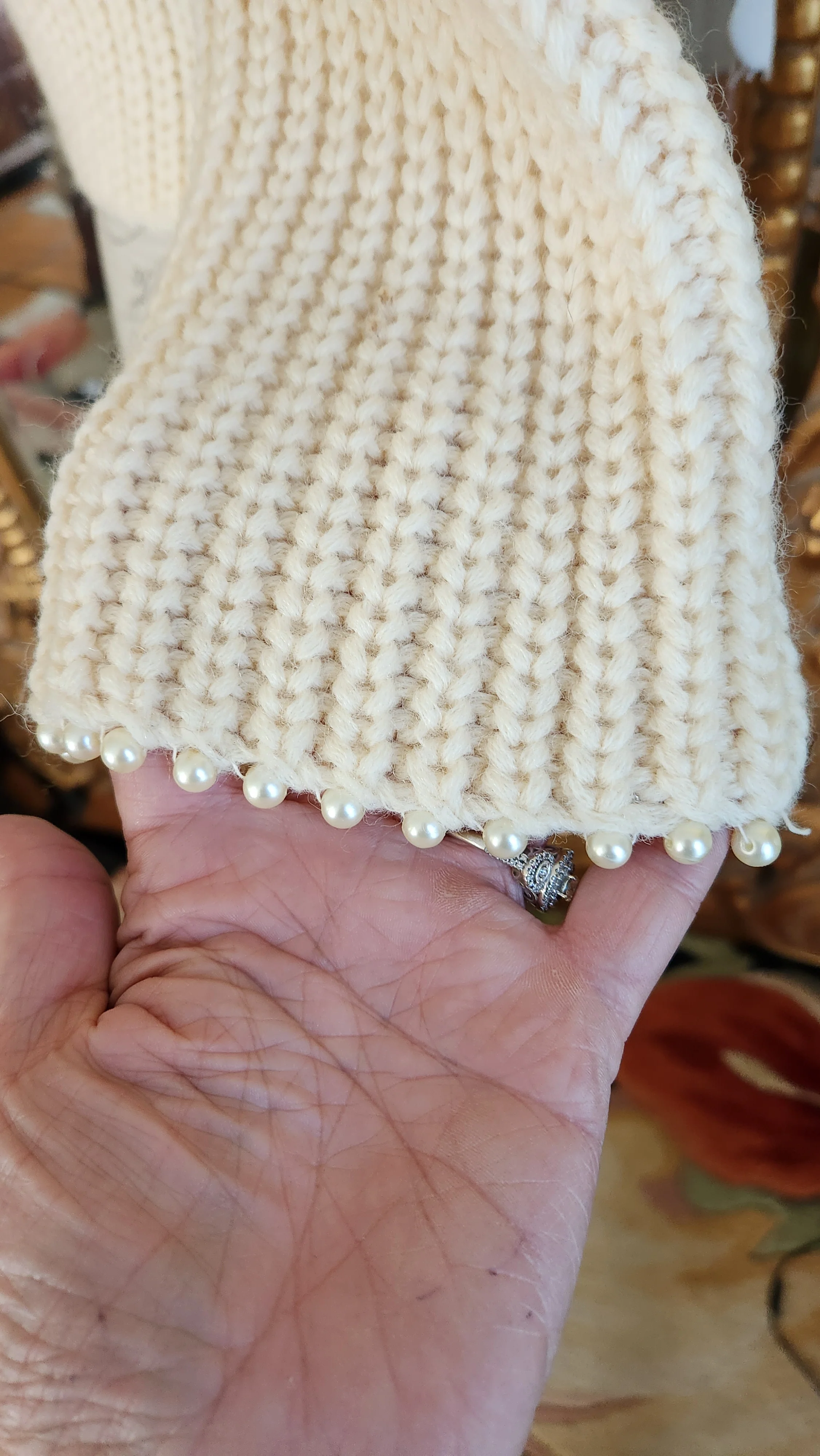 50s White Monogramed Cardigan With Rhinestones Pearls By Ethel of Beverly Hills - Image 7