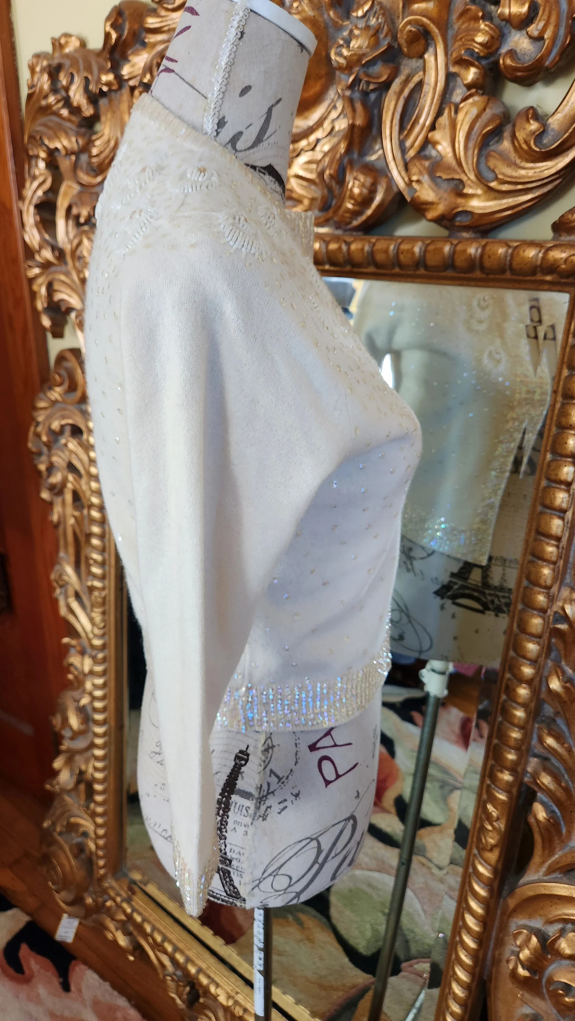 50s White Sequin Beaded Peacock Angora Cardigan By Cyn Les - Image 3