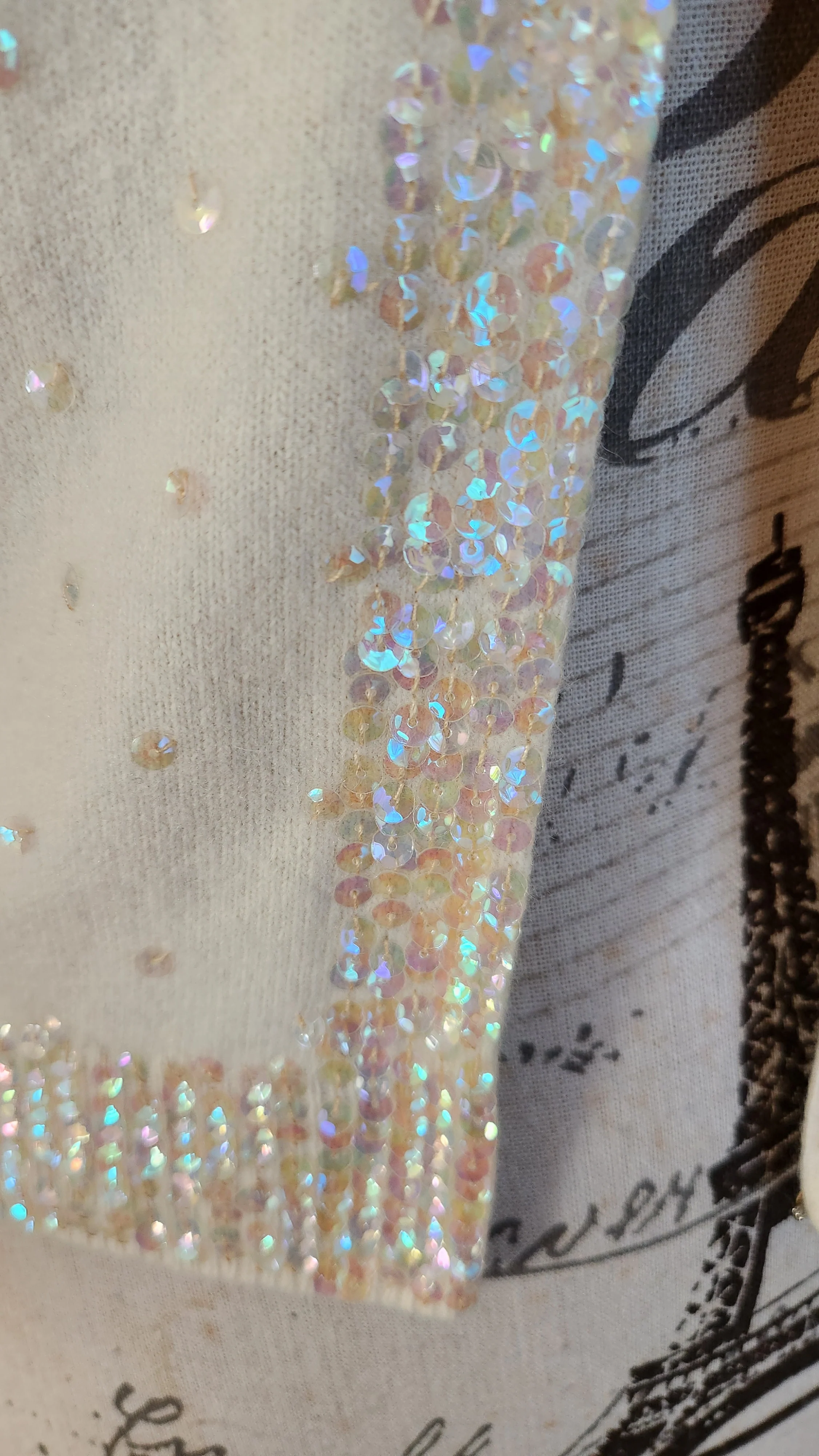 50s White Sequin Beaded Peacock Angora Cardigan By Cyn Les - Image 6