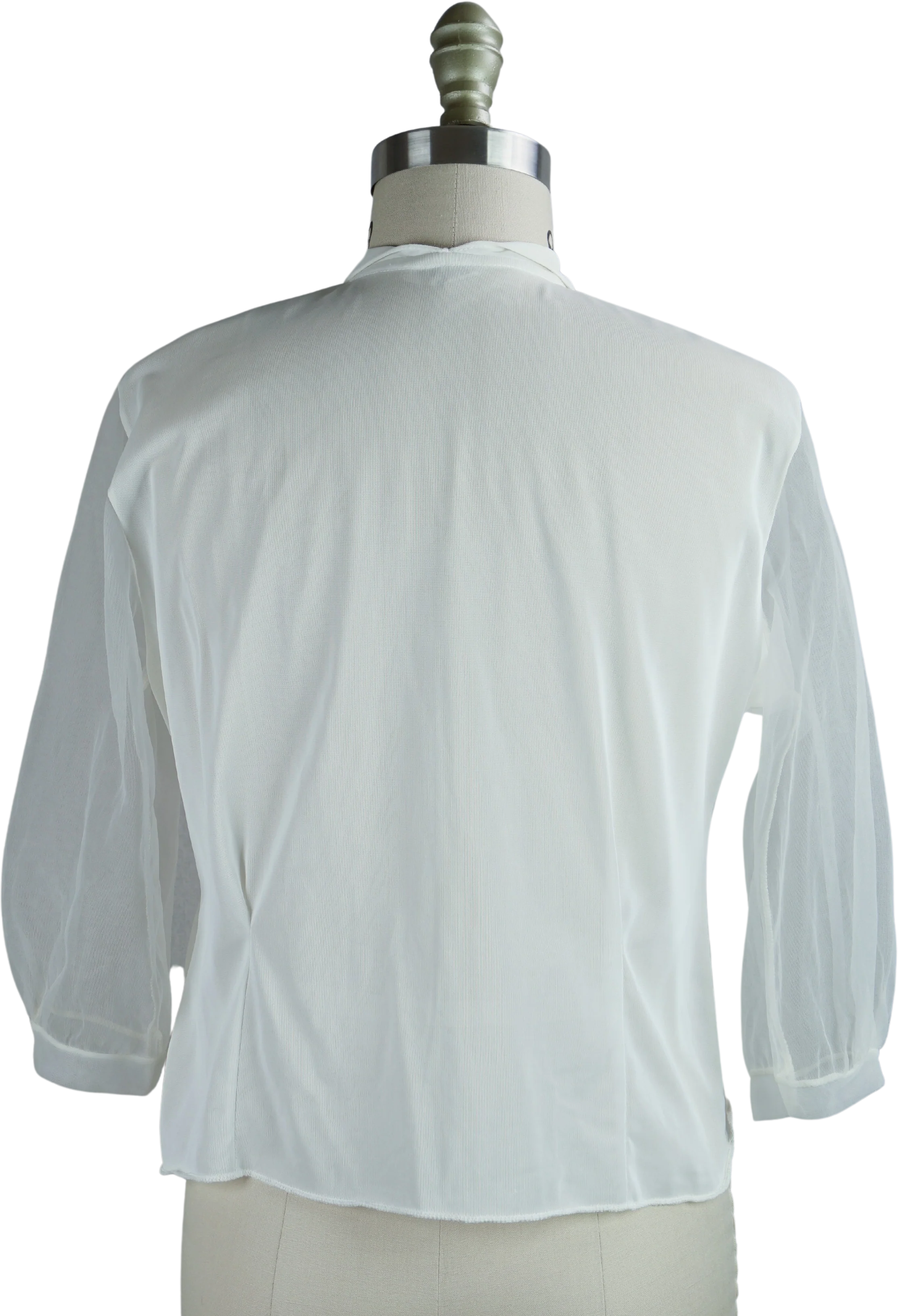 50s White Sheer Suit Blouse With Rhinestone Buttons By Nylon - Image 2