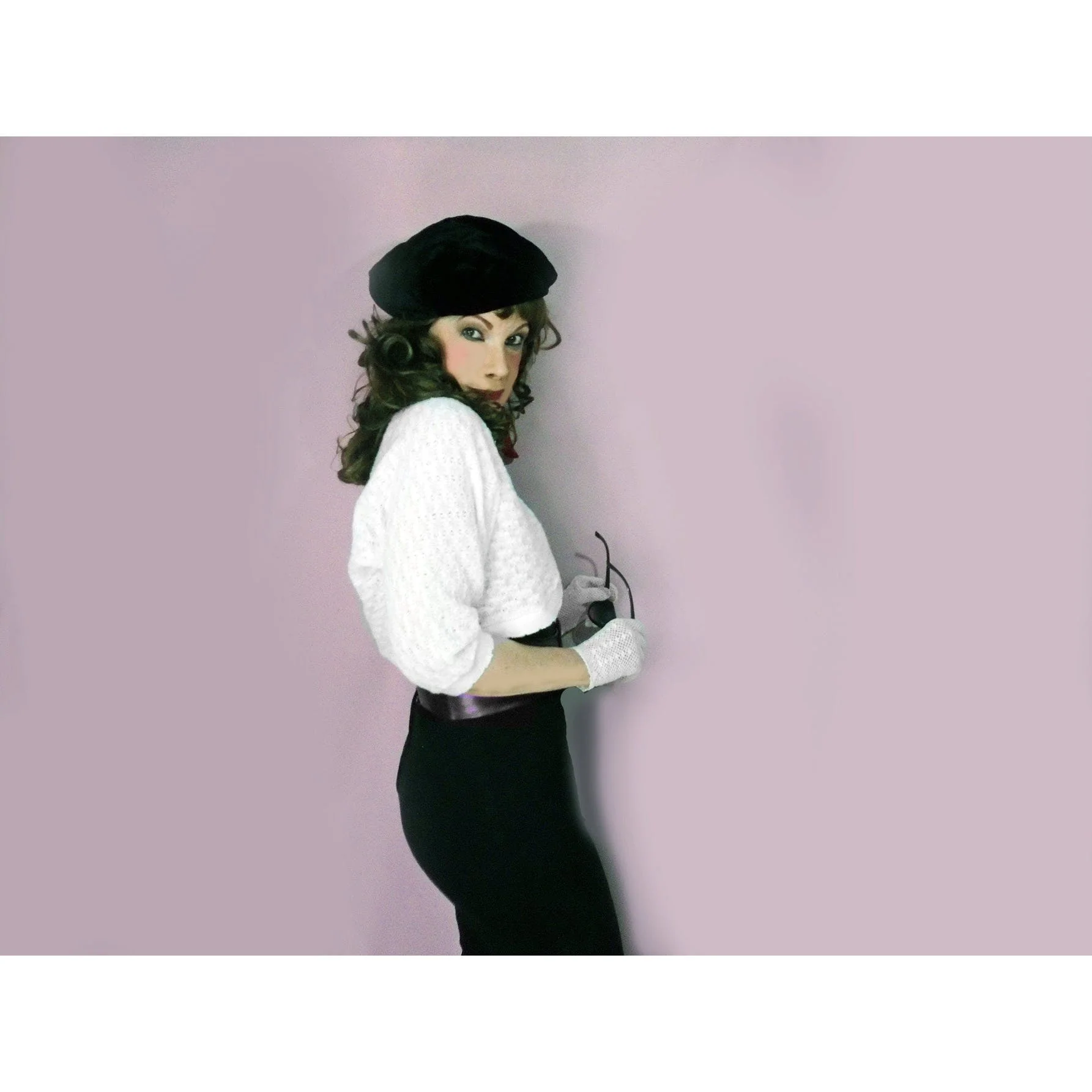 50s White Shrug Sweater Cropped Pointelle Knit - Image 6
