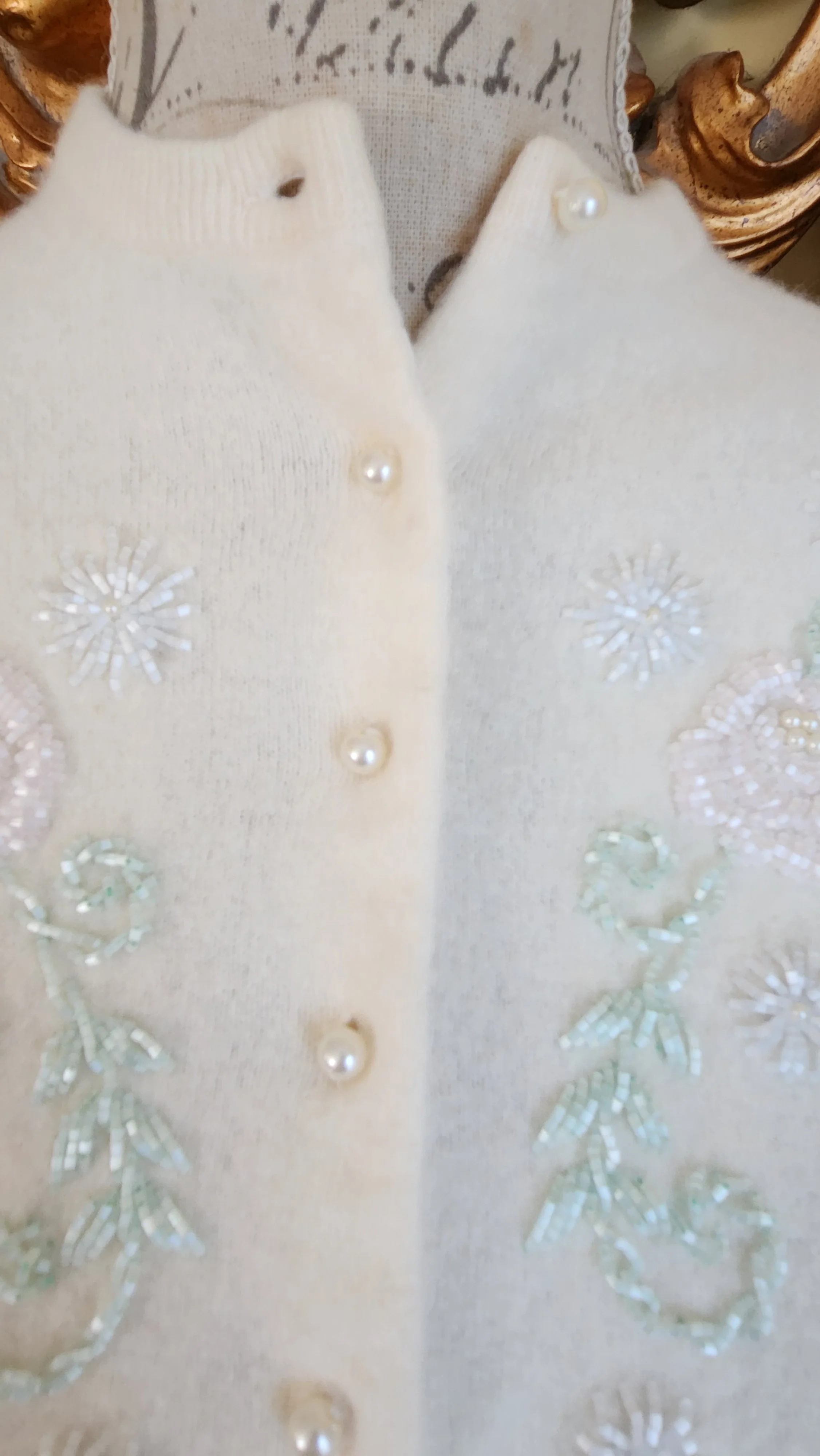 50s White Wool Cardigan With Pastel Beading - Image 6
