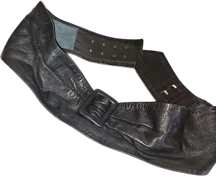 50s Wide Black Real Leather Belt With A Fake Buckle - Image 2