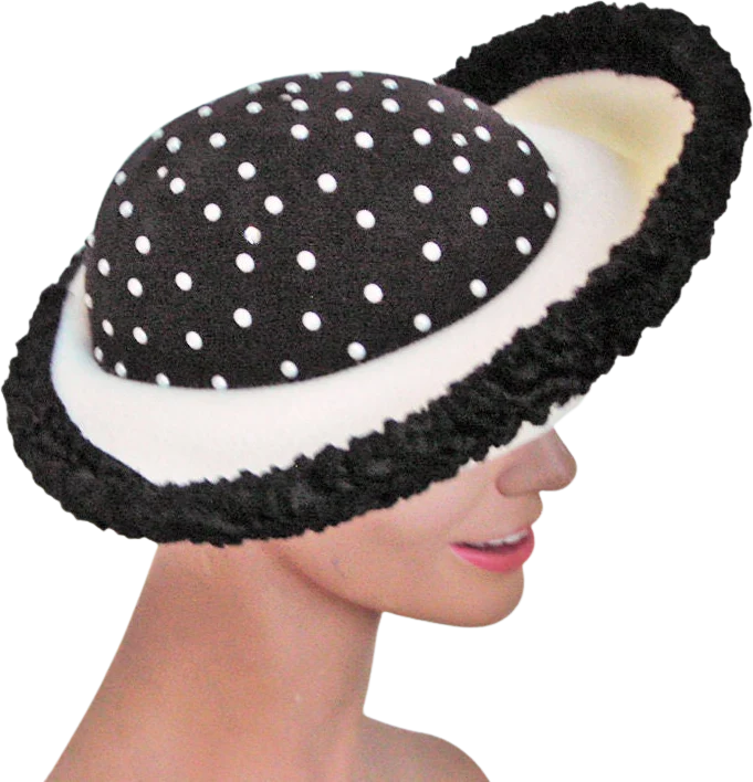 50s Winter Atomic Platter Black and White Wool Hat