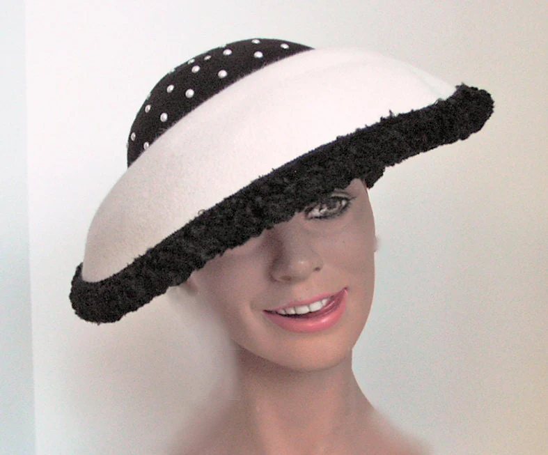 50s Winter Atomic Platter Black and White Wool Hat - Image 3