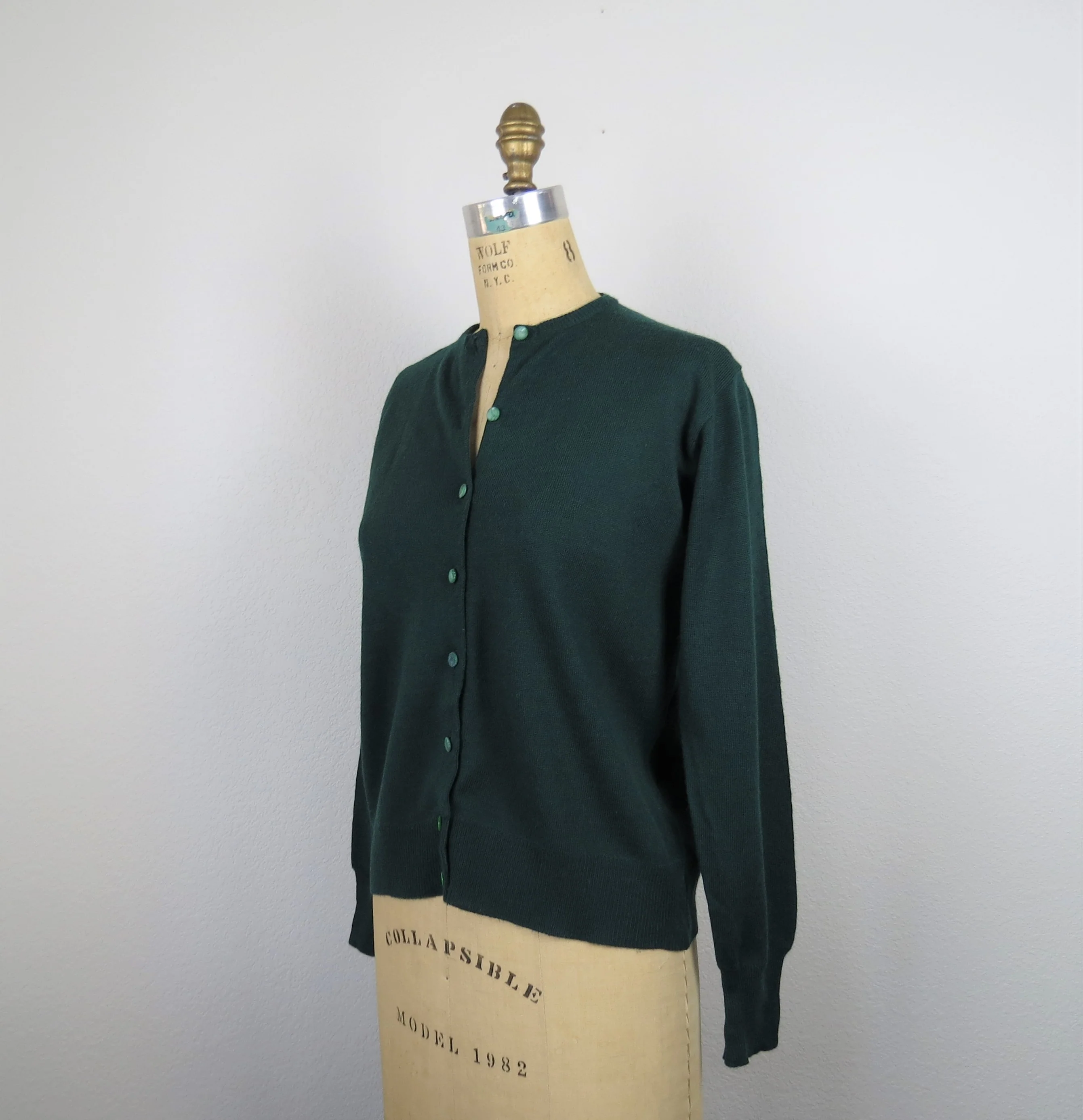 50s Wool Cardigan Sweater Green, Dark Academia By Kandel - Image 4