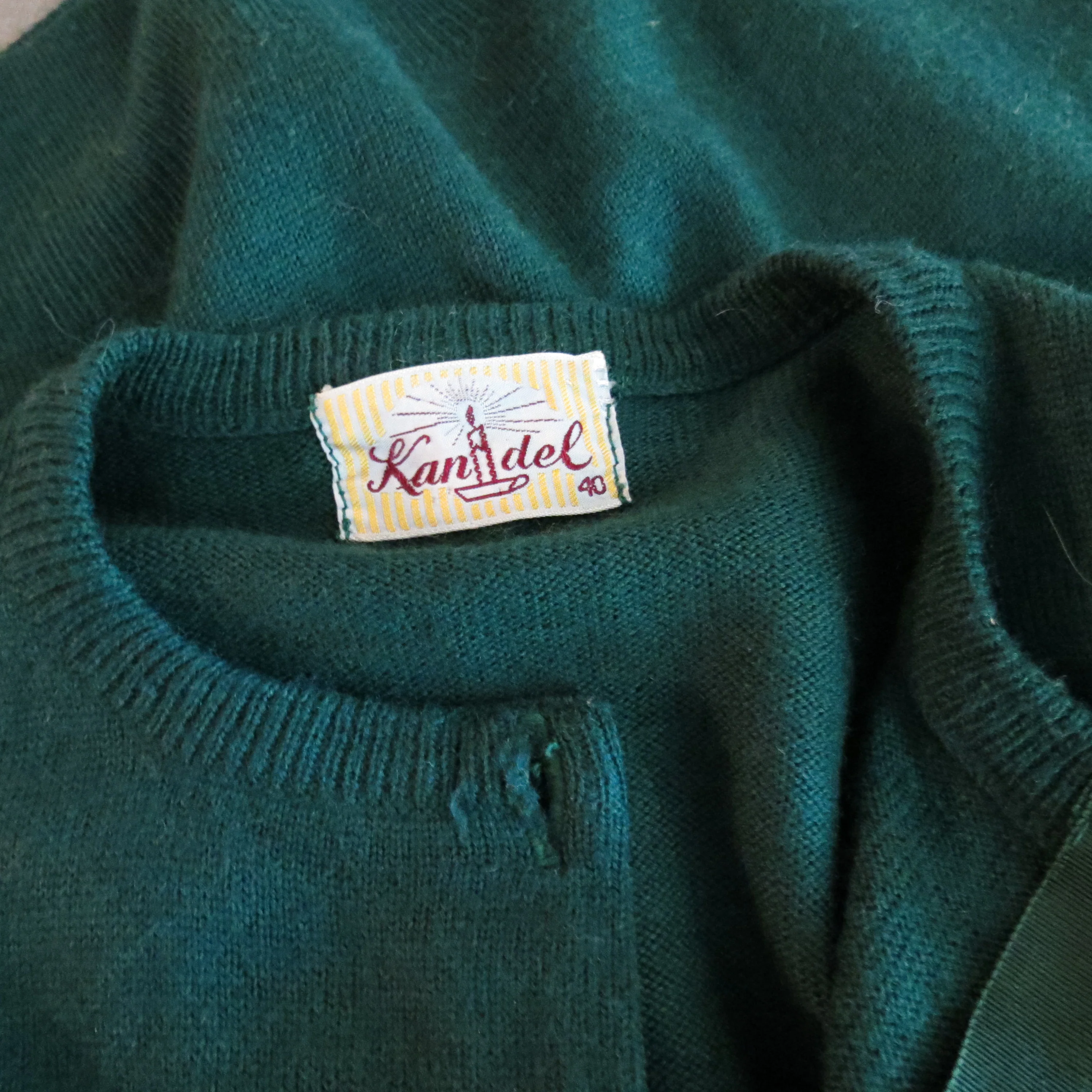 50s Wool Cardigan Sweater Green, Dark Academia By Kandel - Image 5