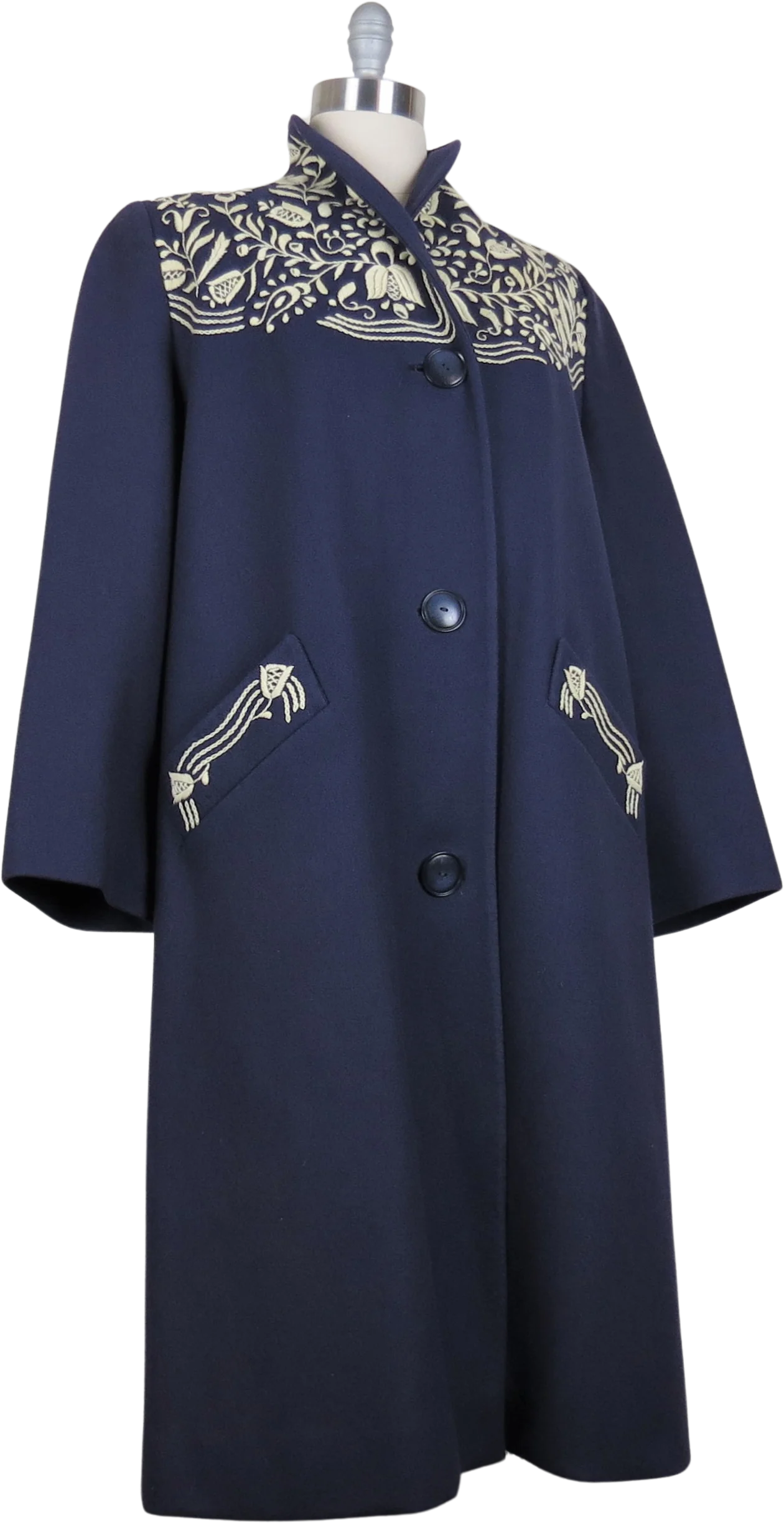 50s Wool Coat Embroidered Swing German Folk Crewel