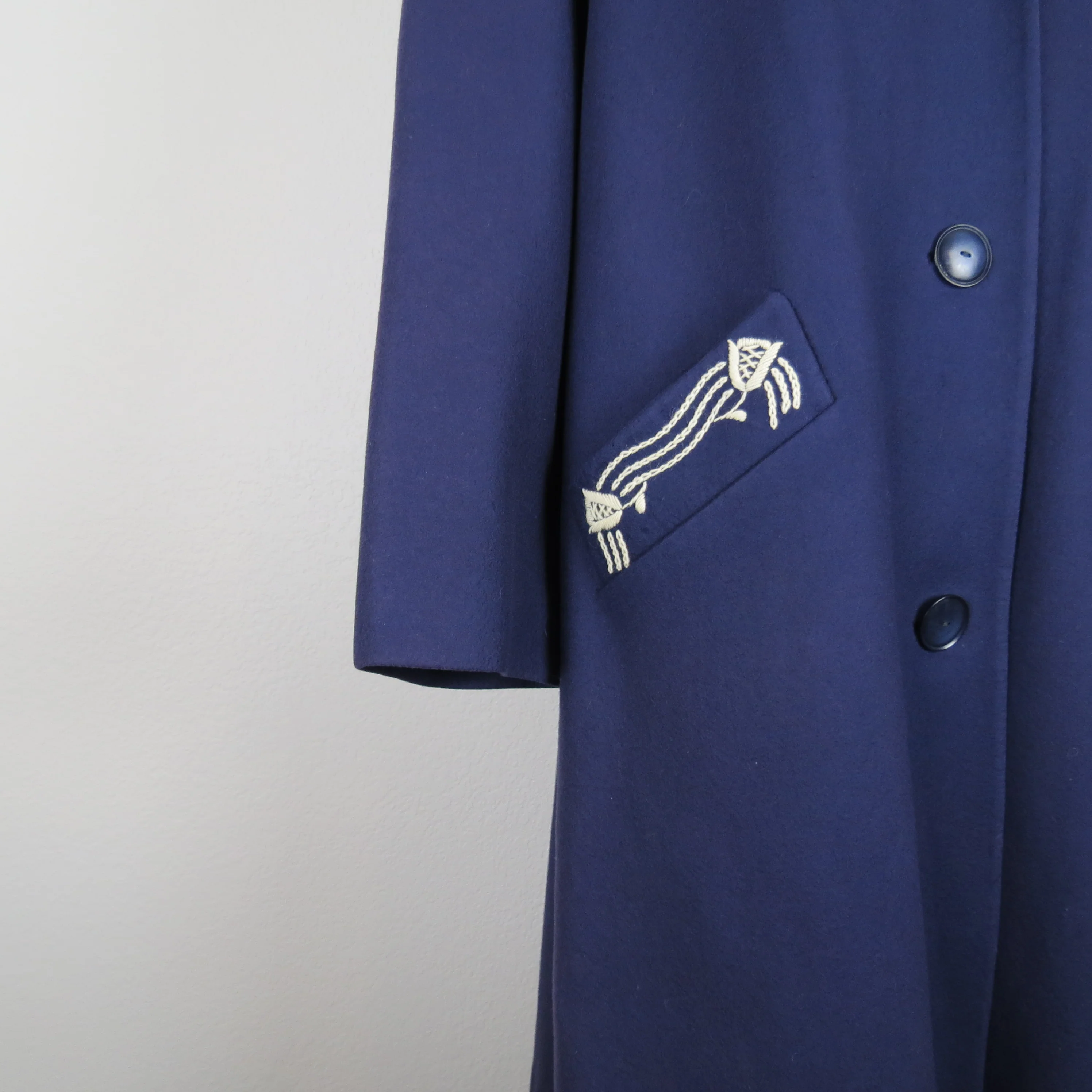 50s Wool Coat Embroidered Swing German Folk Crewel - Image 4