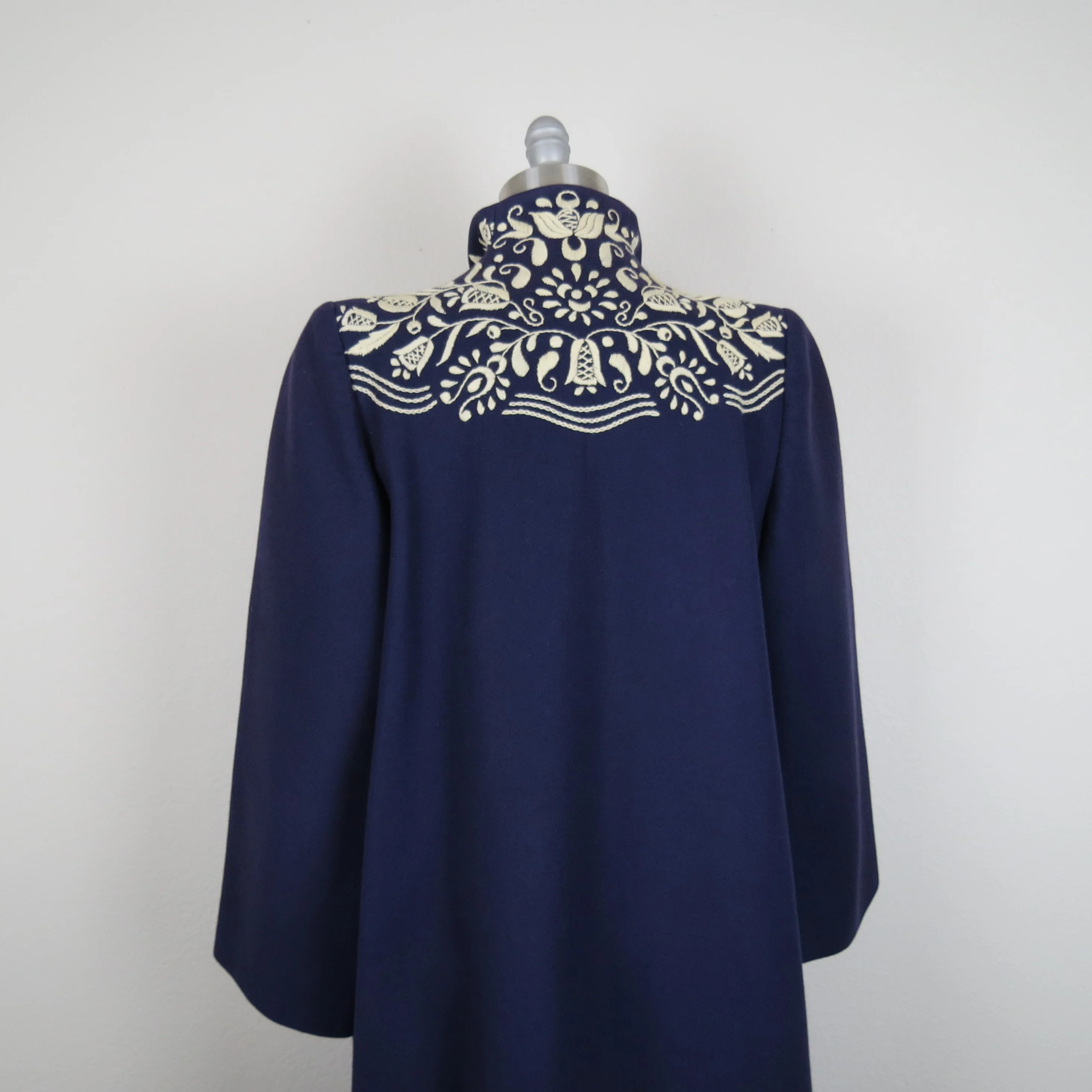 50s Wool Coat Embroidered Swing German Folk Crewel - Image 5