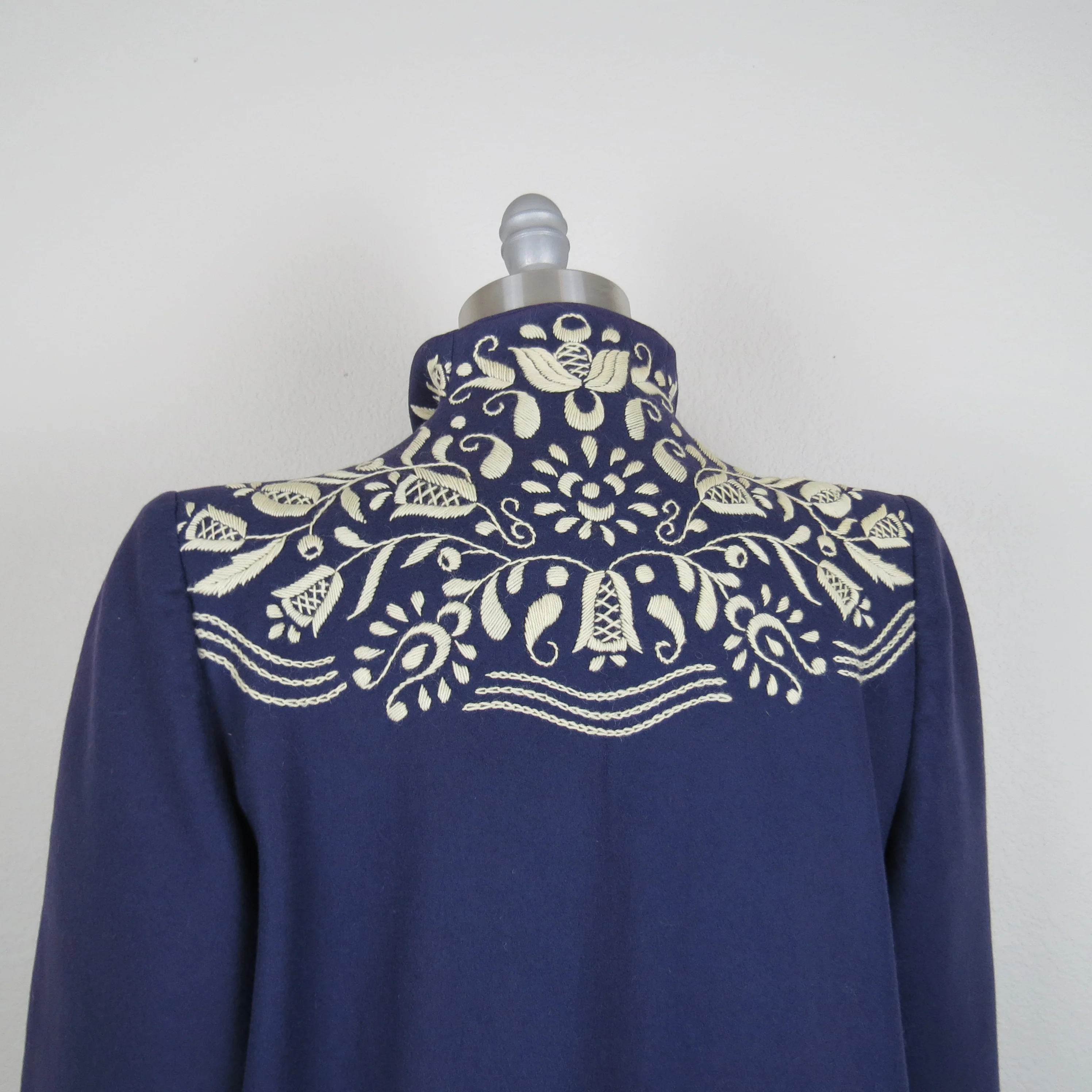 50s Wool Coat Embroidered Swing German Folk Crewel - Image 6